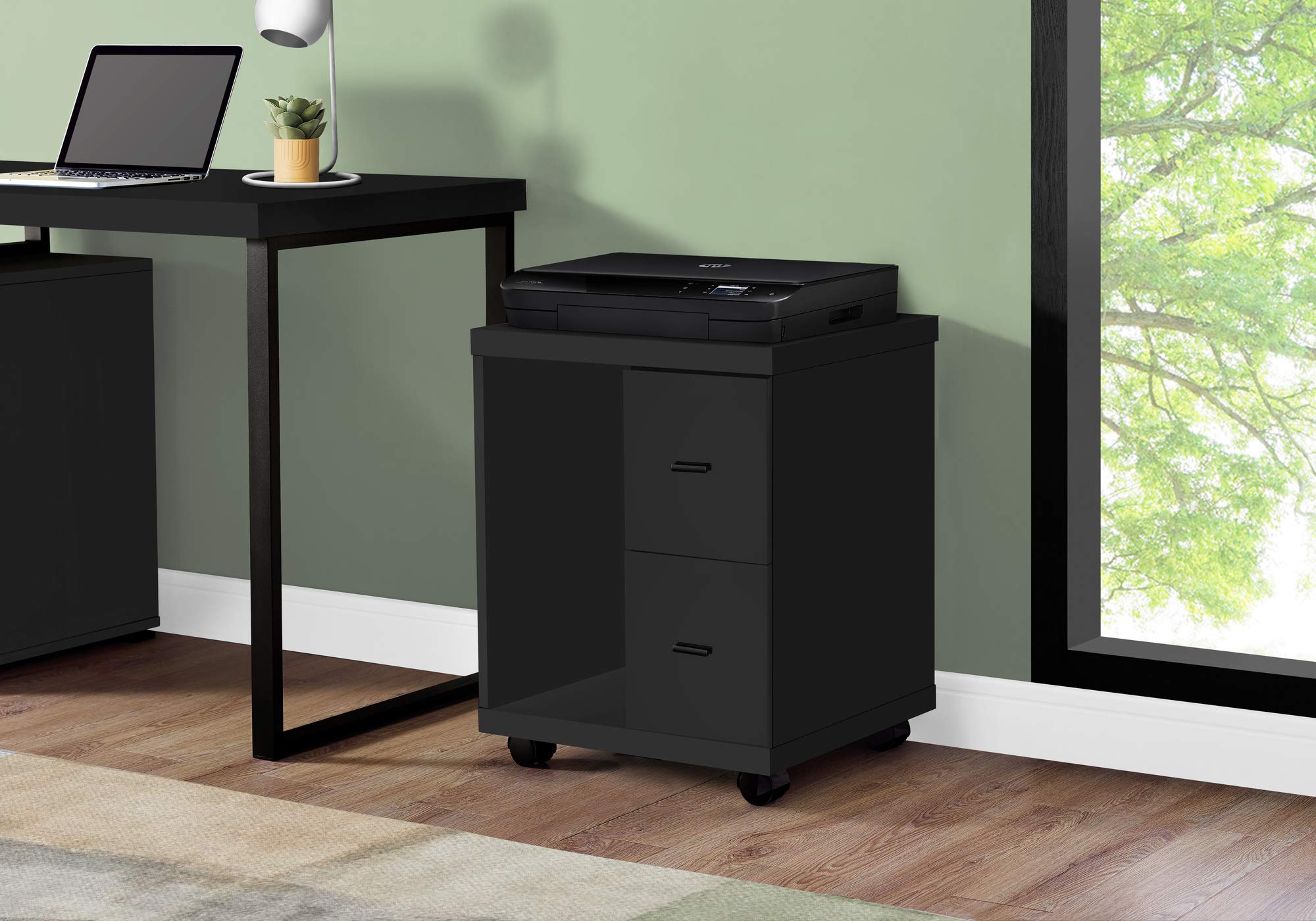 Monarch Specialties 2-Drawer Mobile Computer Stand with Wheels - Black Office File Cabinet 7054 | Perfect for Home Office & Workspace Organization