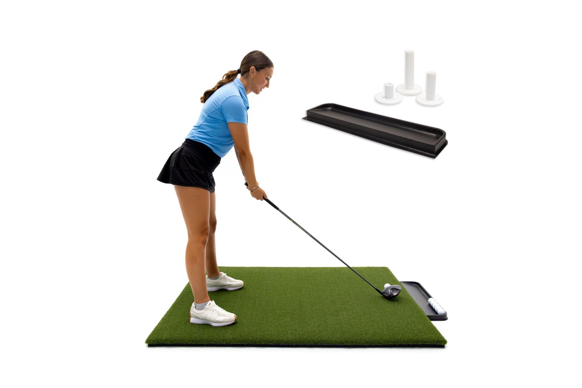 Premium Golf Practice Mat for Indoor & Outdoor Use - Includes Bonus Golf Tray & 3 Rubber Tees - Perfect for Home, Office, Backyard & Driving Range Training