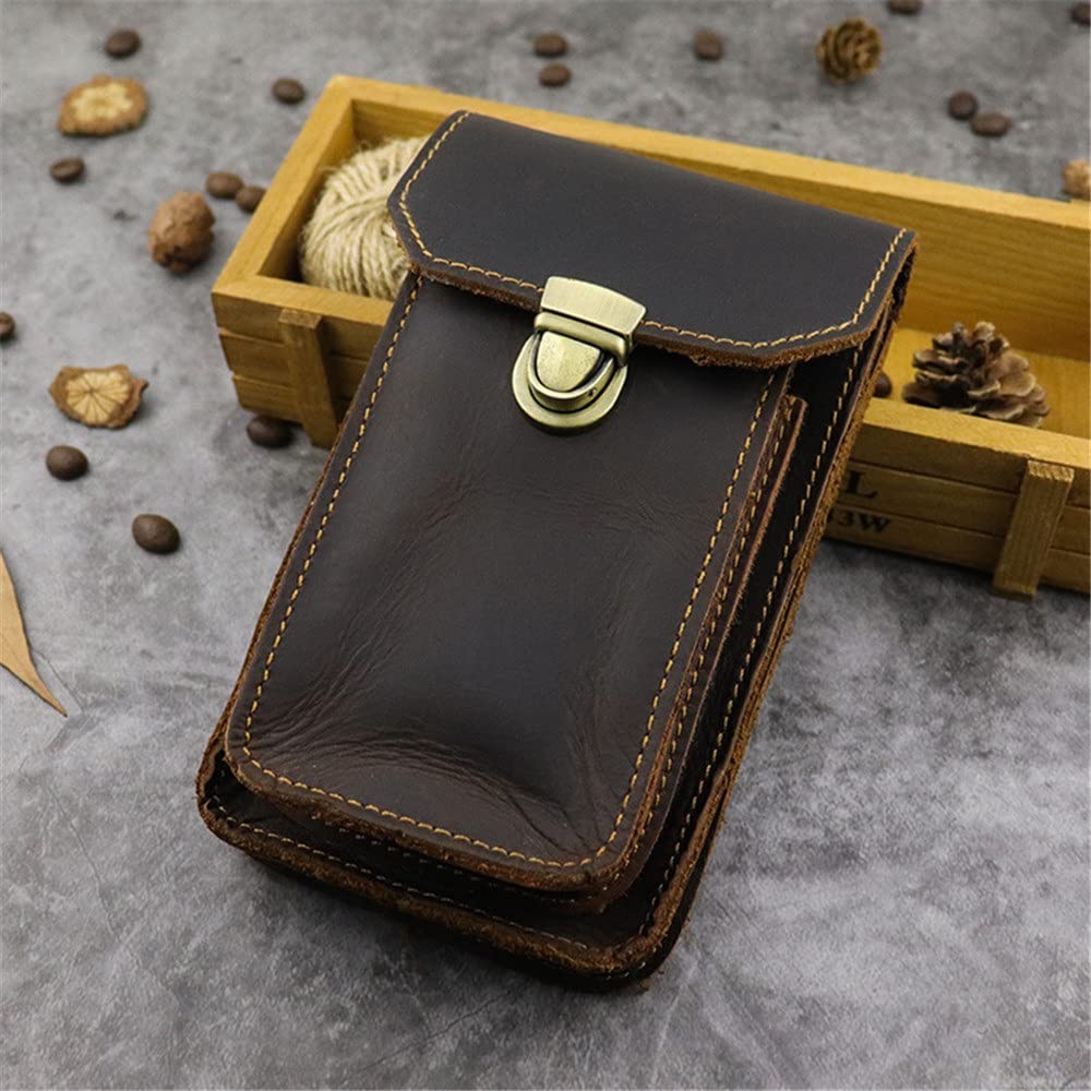 Vintage Leather Waist Bag for Men - Retro Handmade Crossbody Phone Pouch, Small Sports Fanny Pack (16x10x3cm) - Perfect for Gym, Hiking & Travel Accessories