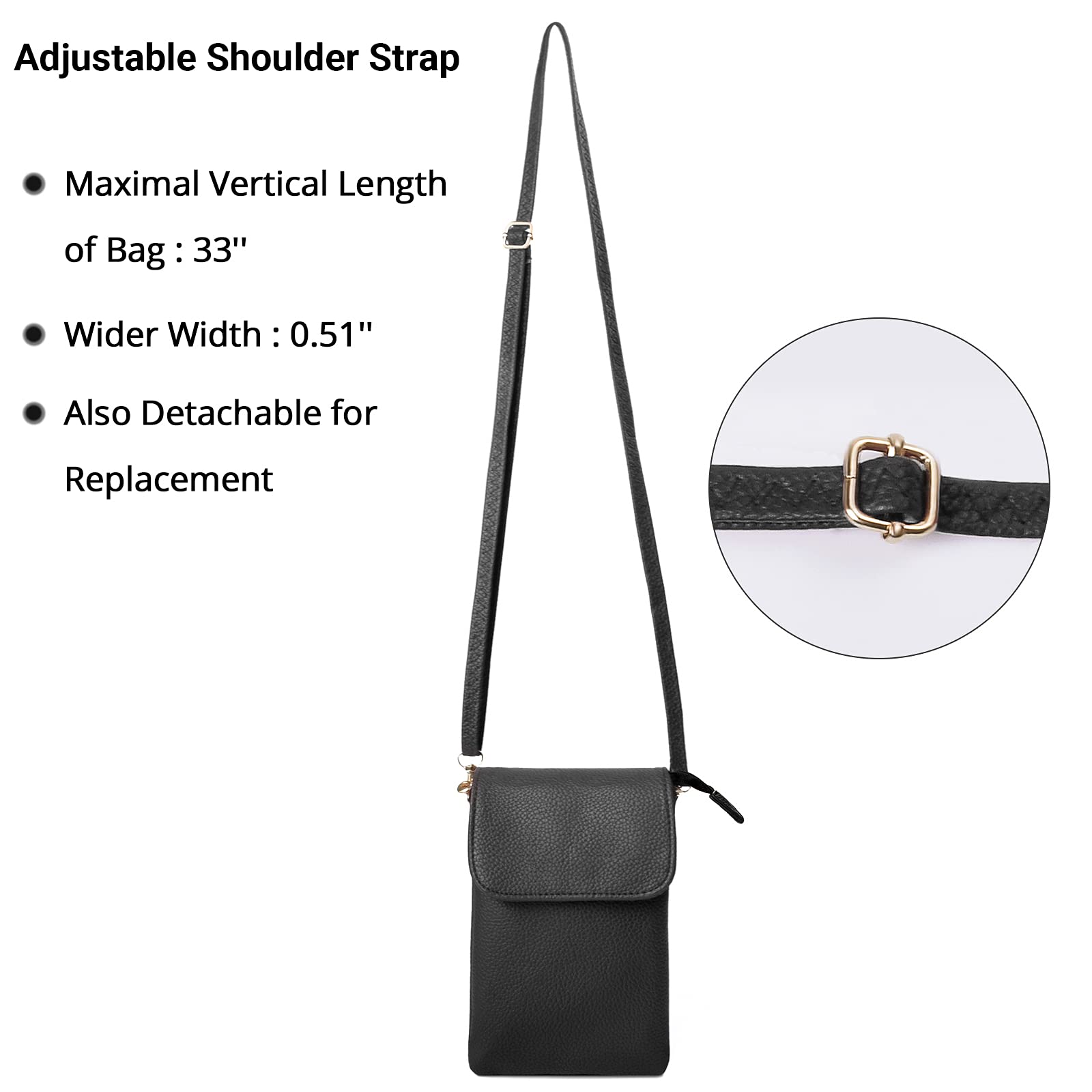WITERY Small Crossbody Bags for Women - PU Leather Mini Phone Purse, Lightweight Black Cell Phone Wallet Pouch - Perfect for Travel, Shopping & Everyday Use