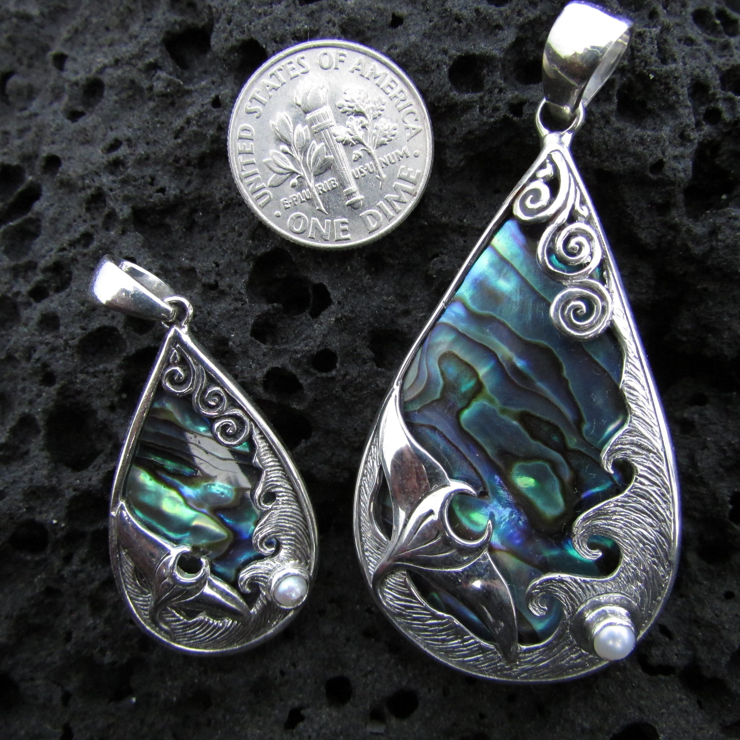 Handmade Manta Ray Wave Pendant Necklace with Pearl & Paua Abalone Shell | Sterling Silver Ocean Jewelry | Unique Beach Gift for Women | Perfect for Summer Vacations, Boho Outfits & Coastal Weddings