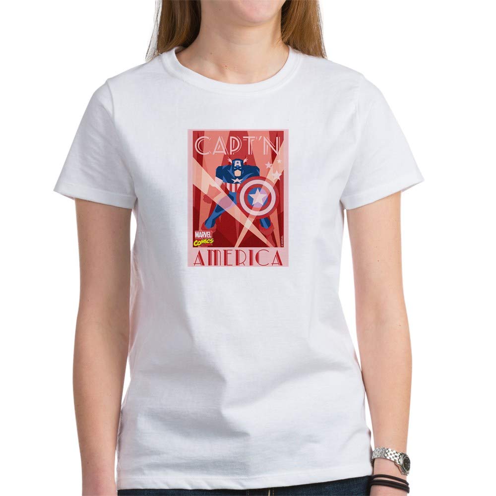 Captain America Women's Classic T-Shirt | Marvel Superhero Graphic Tee | Casual Wear & Cosplay | Perfect for Comic Con, Movie Nights & Superhero Fans