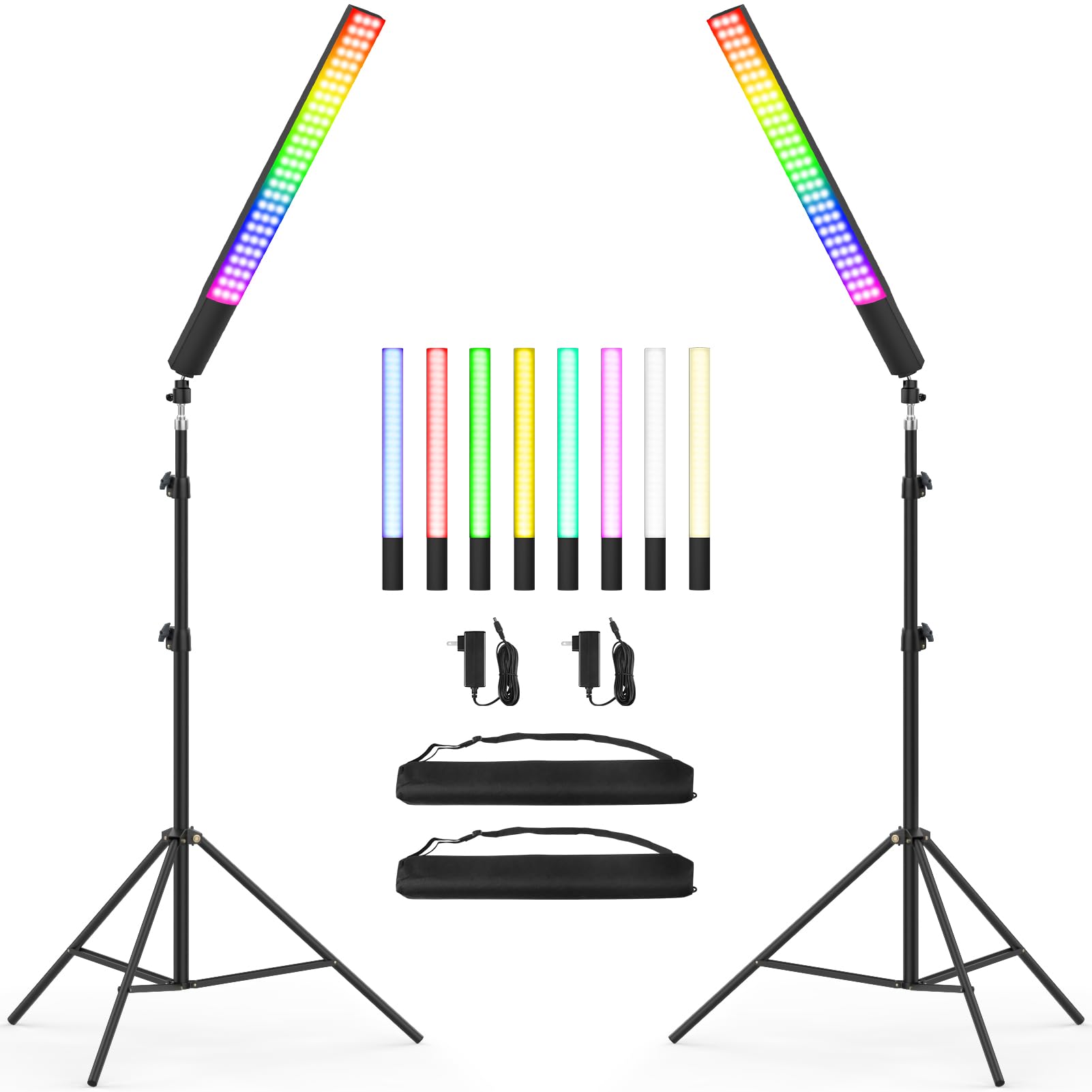 Obeamiu 2 Pack RGB Photography Light Wand Kit - Dimmable 2500-8500K LED Light Stick with 8000mAh Battery, Studio Light Bar with Carrying Bag for Video Recording, YouTube, TikTok, Vlog - Perfect for Portrait, Product, and Night Photography