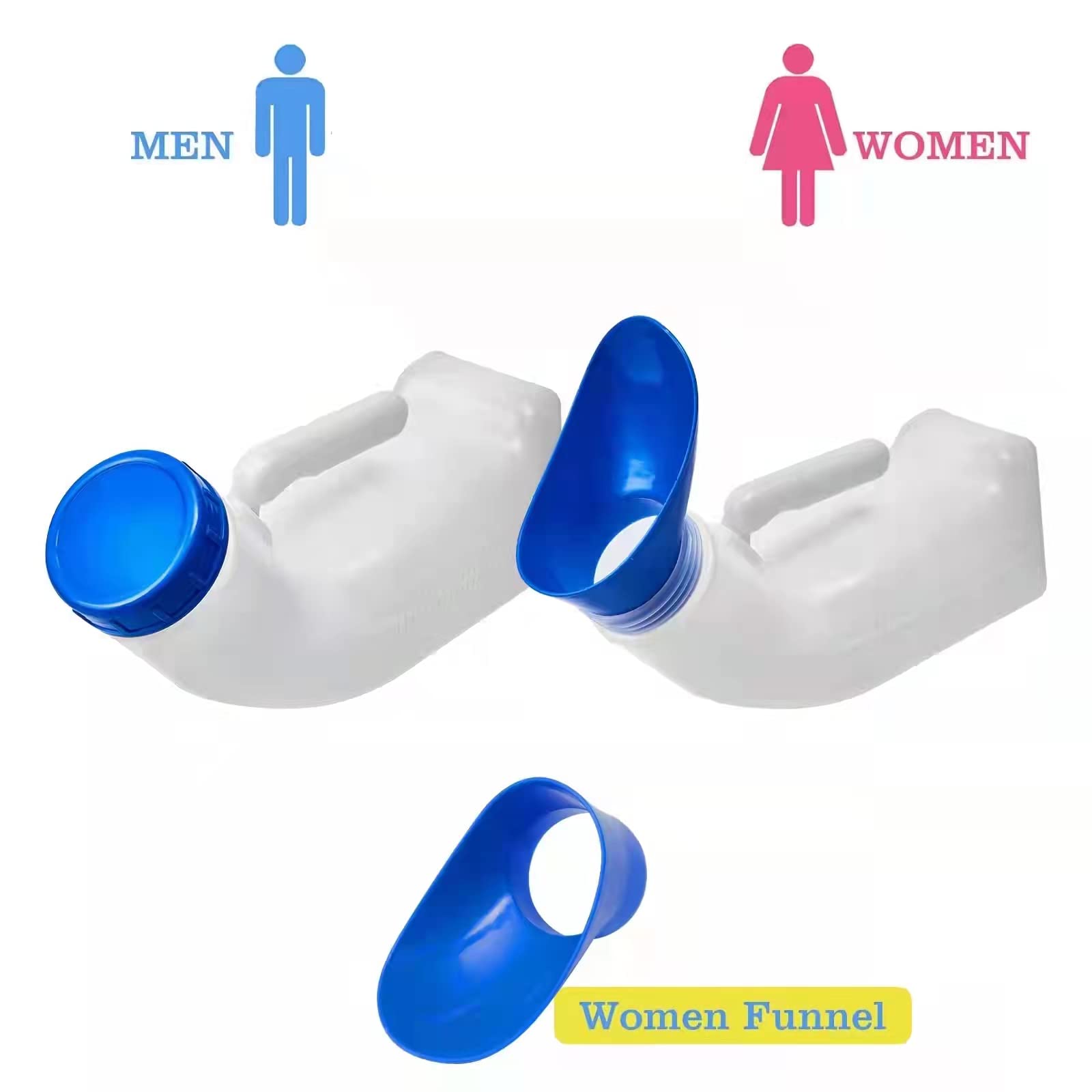 2 Packs Portable Urinals with Screw Cap & Funnel - Unisex Bedpan for Travel, Camping, Car Trips & Home Care - Convenient for Outdoor Adventures & Medical Needs
