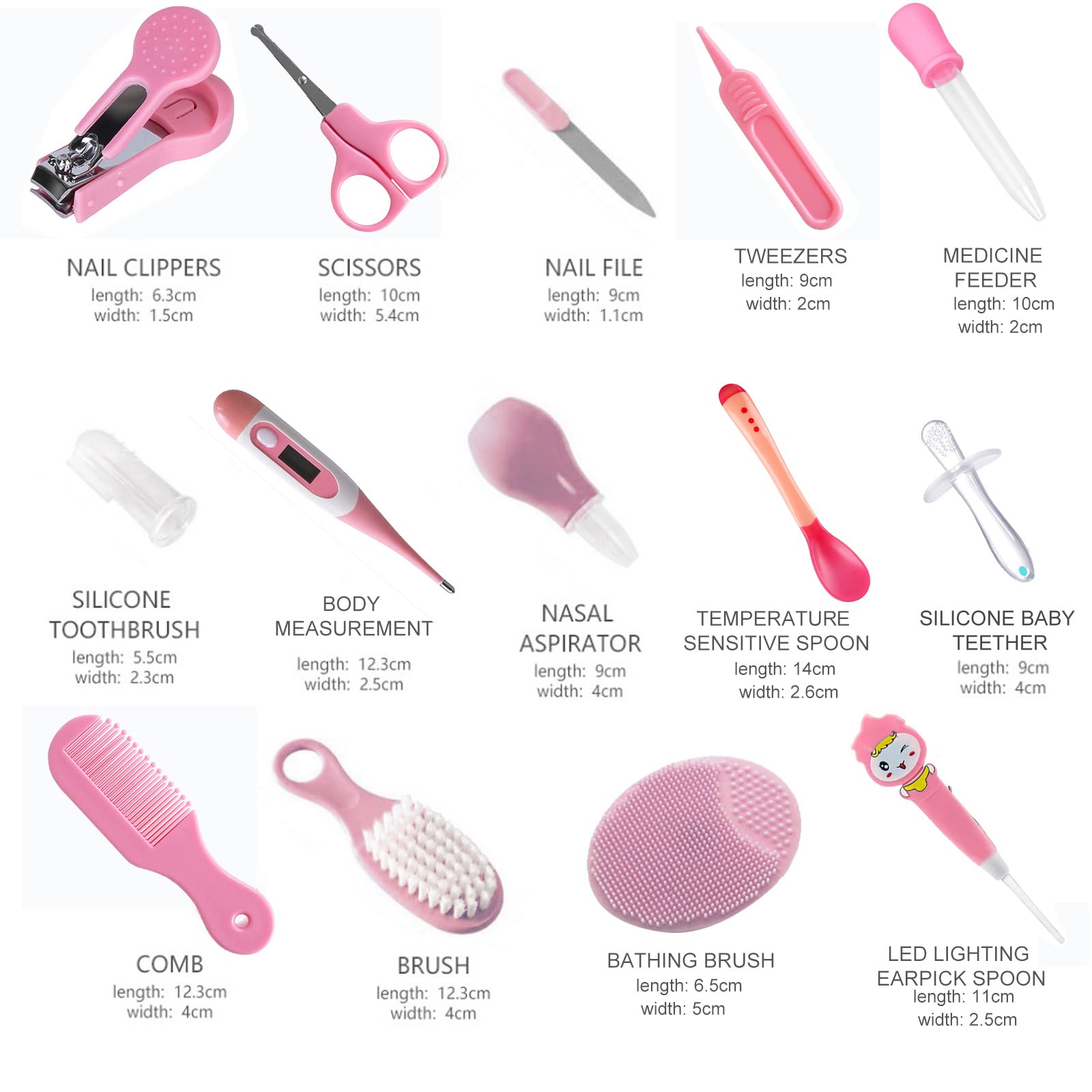 14-Piece Baby Grooming Kit with Nail Clippers, Comb, Brush & Scissors - Portable Newborn Care Set for Girls & Boys | Perfect Baby Shower Gift & Nursery Essentials (Pink) | Ideal for Infant Hygiene, Travel & Daily Care
