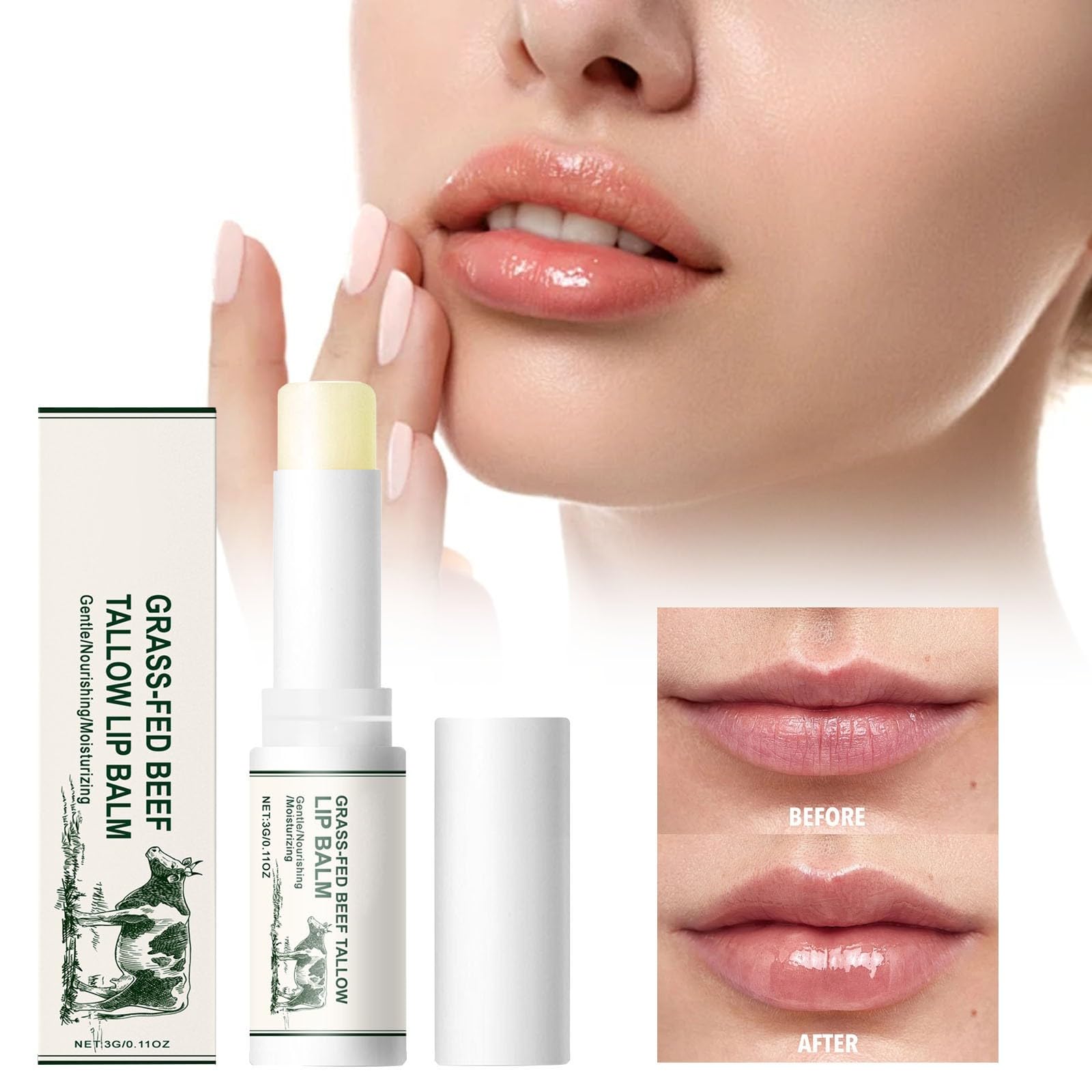 **Natural Tallow Lip Balm - Unscented Beef Tallow Moisturizer for Dry Lips, Hydrating & Nourishing - E L F Cosmetics (Beige, One Size) - Perfect for Winter Care & Daily Lip Hydration**