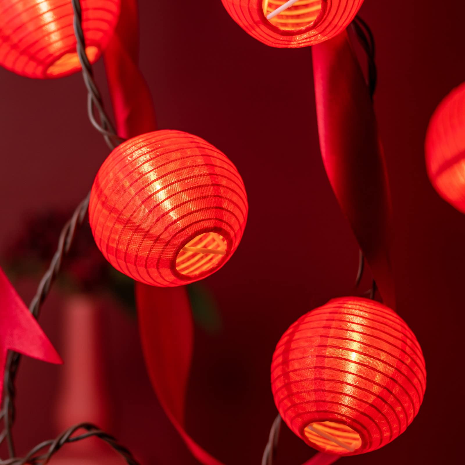 Waterproof Red Lantern String Lights - 10 Nylon Hanging Lanterns with 8.7ft UL Certified Connectable Plug-in Lights for Outdoor Patio, Garden, Wedding & Party Decorations