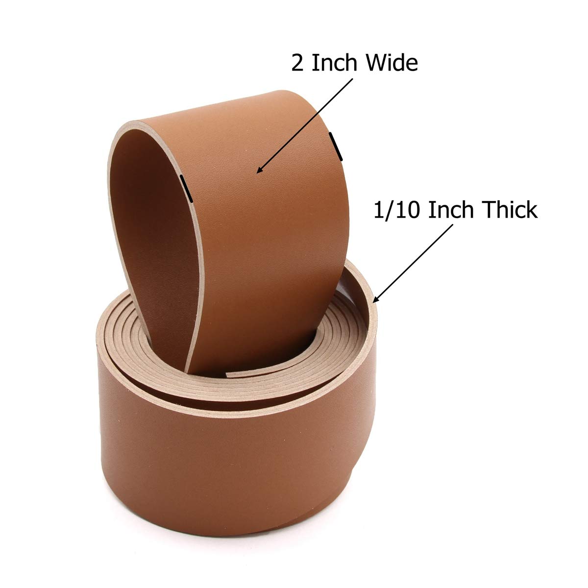 2 Inch Wide Double Sided Faux Leather Strip - 72 Inches Long Tan Brown Craft Strap for DIY Projects, Belt Making, Bag Straps & Leatherworking Supplies
