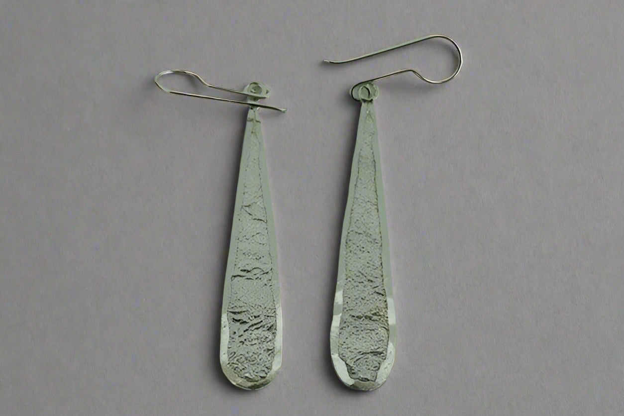 Long Textured Teardrop Earrings - Sterling Silver Dangle Earrings for Women - Perfect for Parties, Weddings & Everyday Wear
