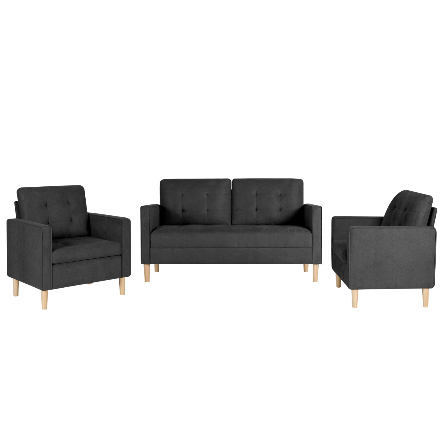 3-Piece Grey Sofa Set for Small Living Room - 1 Loveseat + 2 Accent Chairs, Modern Sectional Couch for Office & Home Decor | Compact Space-Saving Furniture for Apartments, Dorms and Cozy Spaces