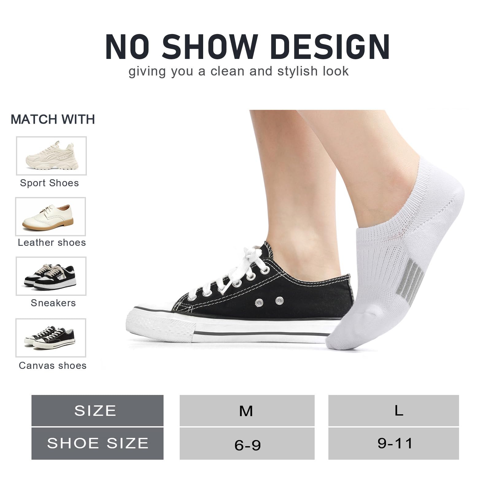 FAYBOX Women's No Show Socks - 6 Pairs Low Cut Invisible Ankle Socks with Cushion for Running, Gym, Workout & Daily Wear - Breathable Comfort for Sneakers & Casual Shoes