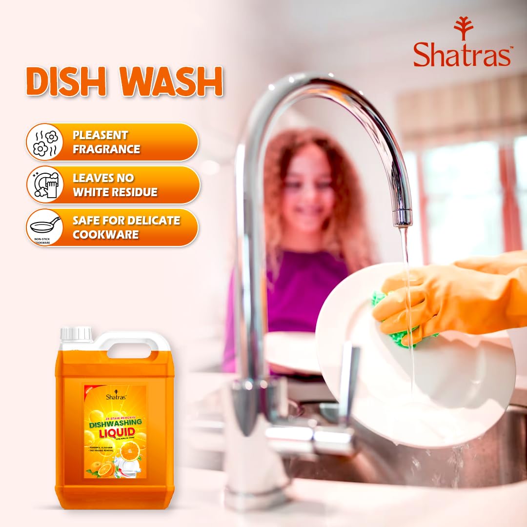 Shatras Orange Dishwashing Liquid Gel - 5L Heavy Duty Kitchen Cleaner for Grease & Oil Removal | Dishwasher Safe, Multi-Surface Detergent for Pots, Pans & Utensils | Ideal for Home, Restaurant & Commercial Use
