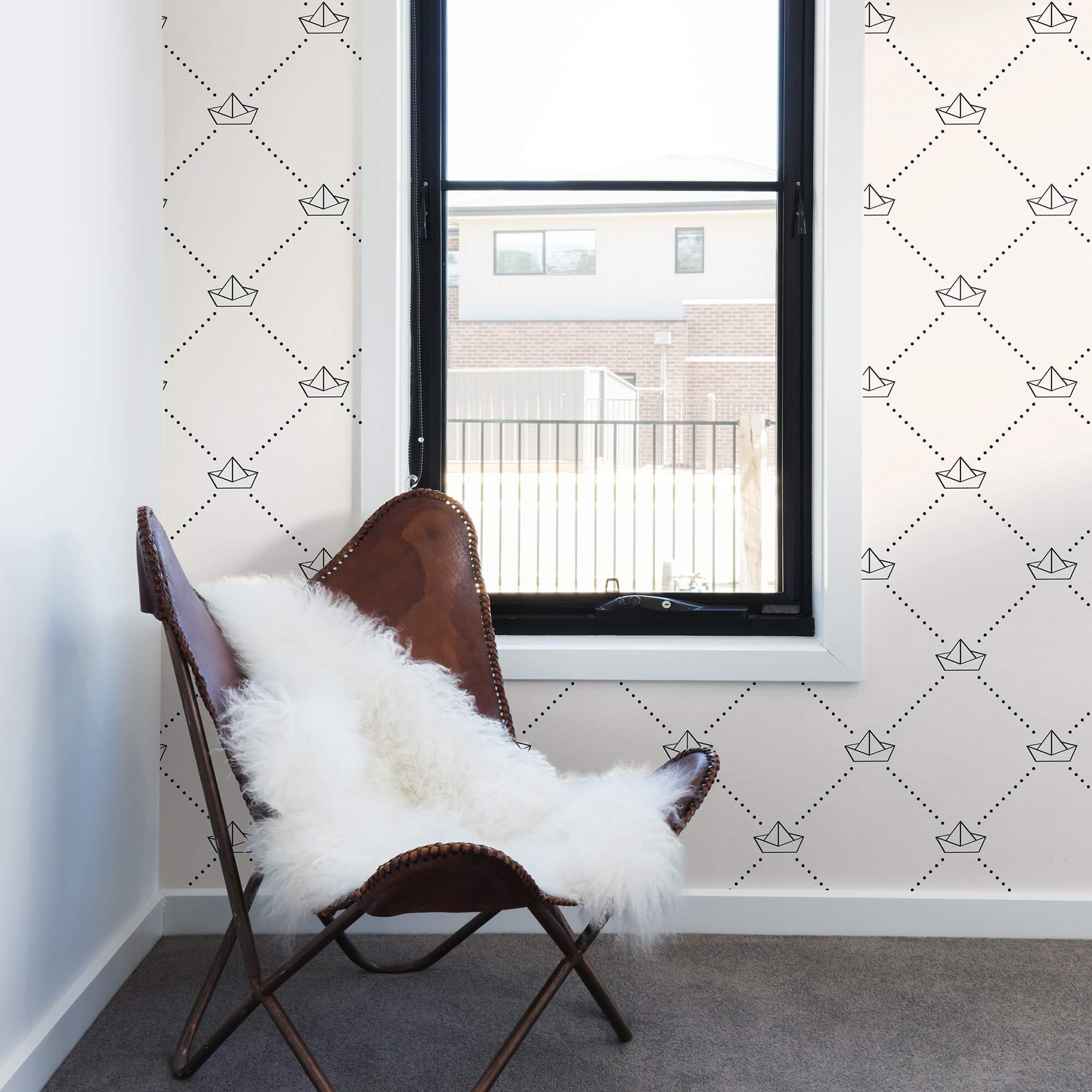 Black Geometric Nautical Peel and Stick Removable Wallpaper - Self-Adhesive Decorative Wall Covering for Bedroom, Living Room, Nursery & Office - Easy to Install & Remove