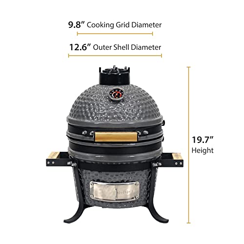 9.8 Inch Heavy Duty Ceramic Kamado Charcoal BBQ Grill - Outdoor Barbecue Smoker & Roaster with Built-in Thermometer & Stainless Steel Grate | Perfect for Backyard Grilling, Smoking Meats & Outdoor Cooking Parties