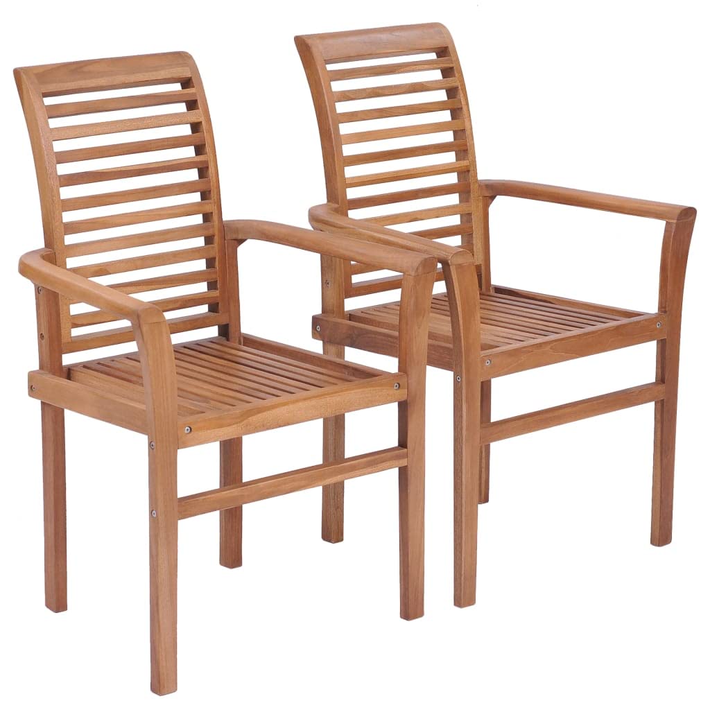 vidaXL Solid Teak Dining Chairs Set of 2 - Modern Farmhouse Stackable Kitchen & Living Room Accent Chairs for Bedroom or Dining Room - Perfect for Small Spaces & Entertaining Guests