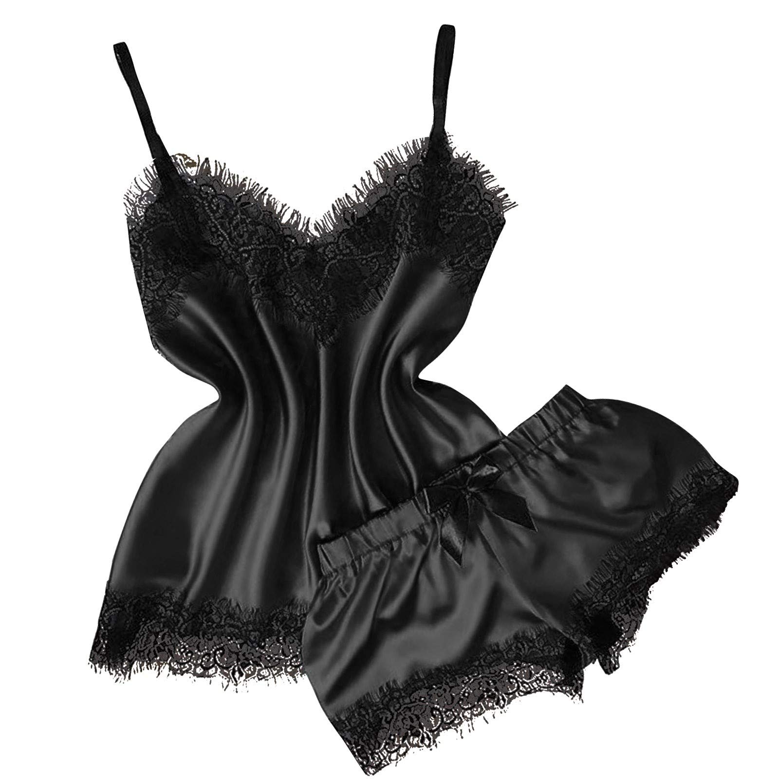 Sexy Women's V-Neck Lace Camisole & Bowknot Shorts Pajama Set - Comfortable Sleepwear for Date Night & Lingerie