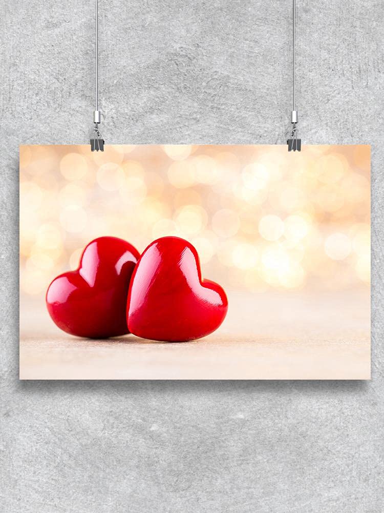 Two Red Hearts Poster - Romantic Wall Art Decor for Valentine's Day, Wedding, Anniversary & Home Decoration