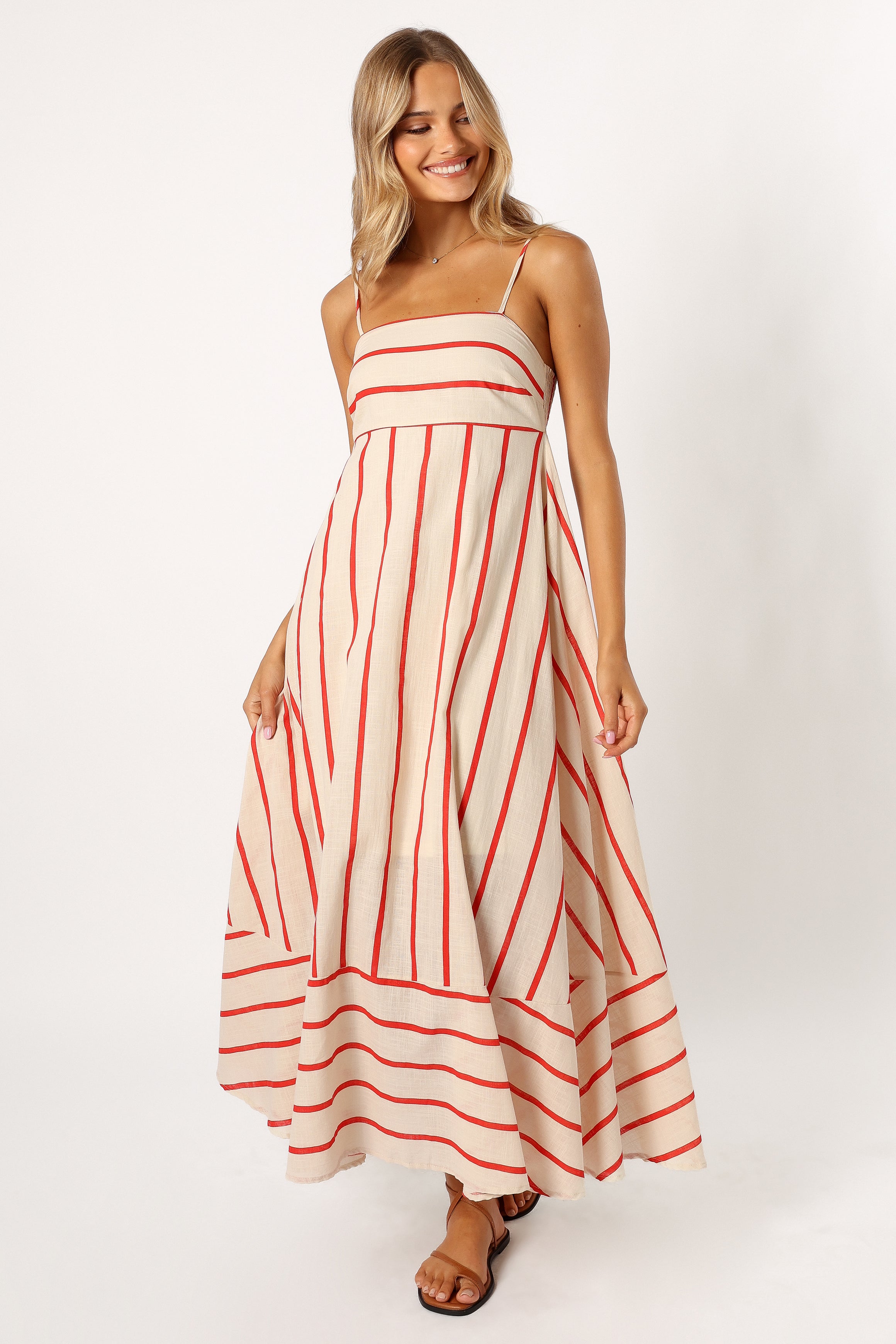 Brea Maxi Dress - Cream Stripe Summer Beach Dress for Women, Boho Flowy Long Dress, Perfect for Vacations, Parties & Casual Outings