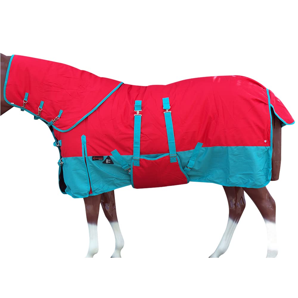 HILASON 1200D Waterproof Winter Horse Blanket with Neck Cover & Belly Wrap - 72 Inch Heavy Duty Equestrian Blanket for Cold Weather Riding, Stable, and Outdoor Horse Protection