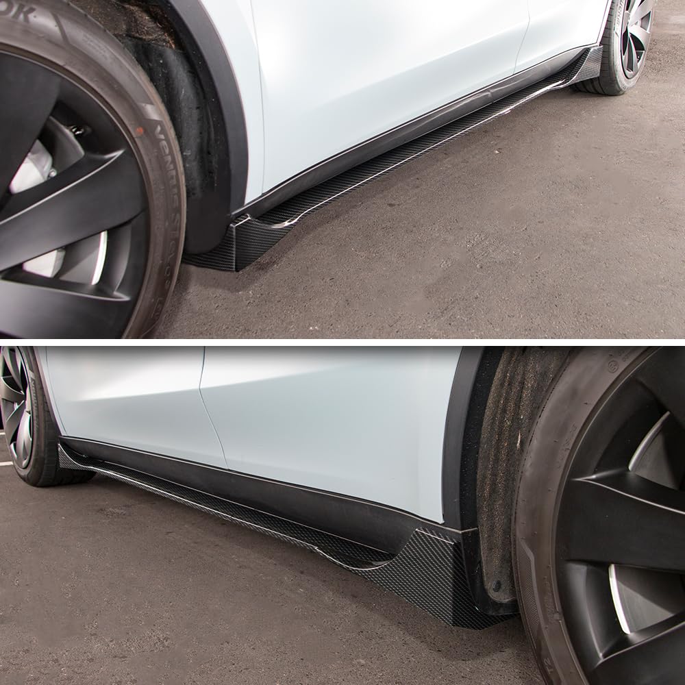 Carbon Fiber Hydro-Dipped Side Skirts Extension for 2020-2024 Tesla Model Y - Enhance Style & Aerodynamics for Street & Track Performance