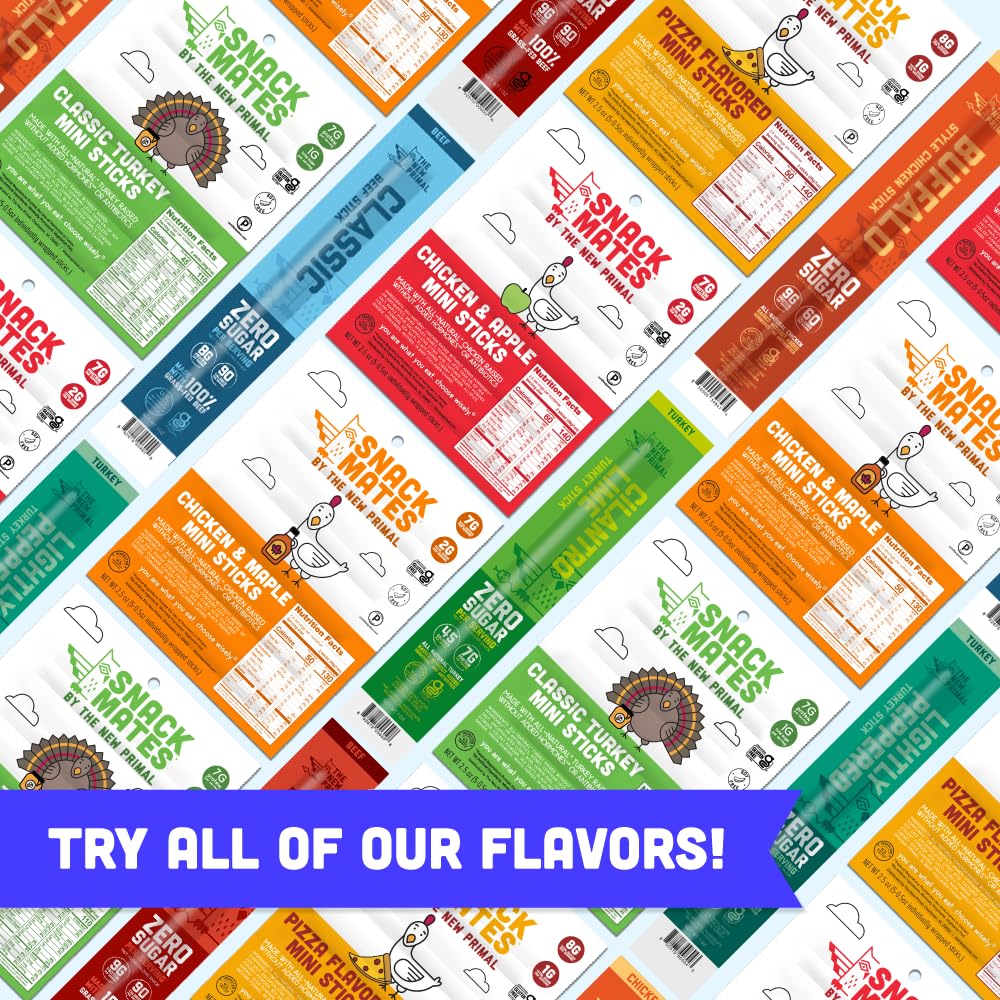The New Primal Snack Mates Chicken & Maple Sticks – Gluten Free, Low Sugar, High Protein (7g) Healthy Kids Snacks – 50 Calorie Mini Paleo Jerky Meat Sticks (40 Pack) – Perfect for School Lunches, After-School Snacks & On-The-Go Nutrition