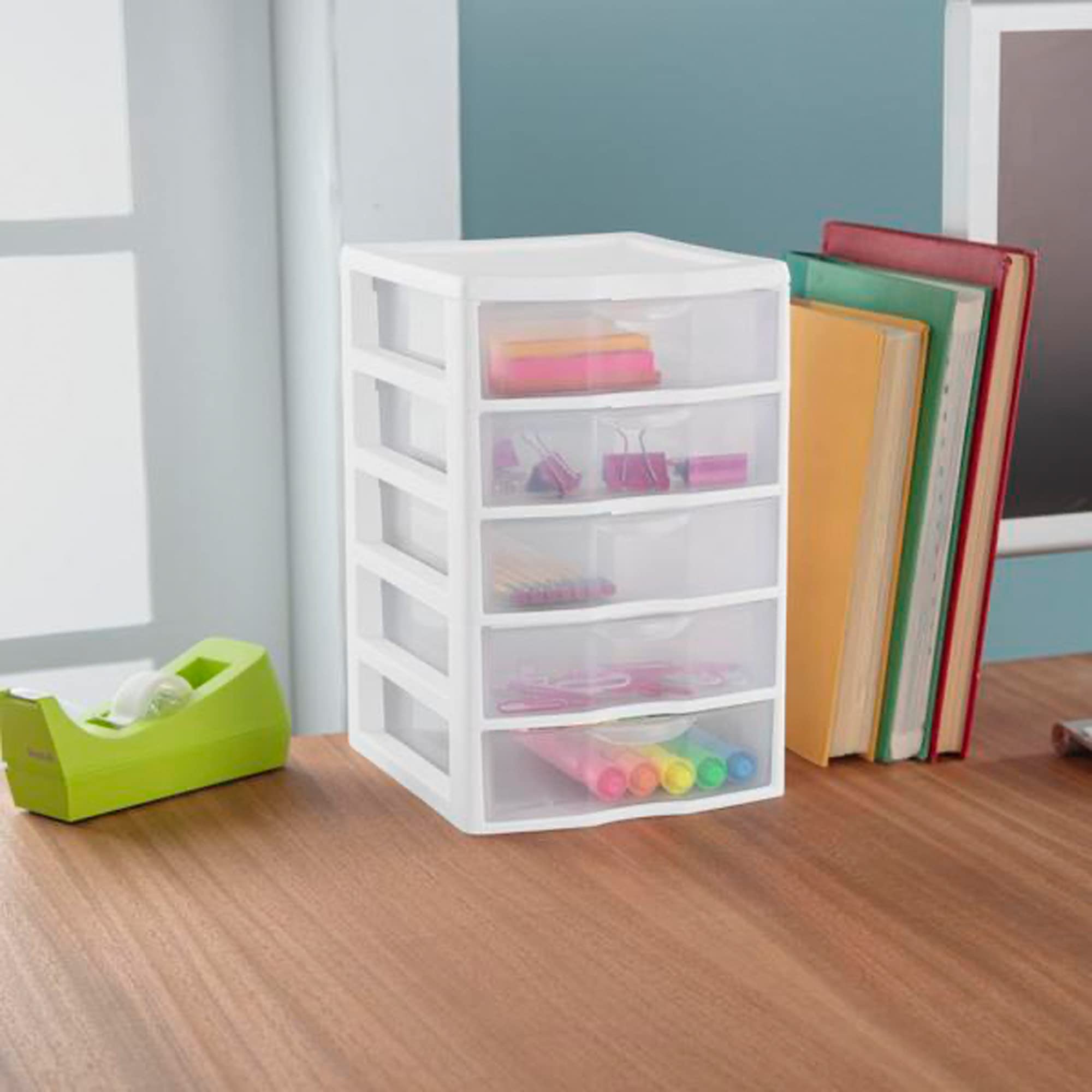Sterilite Small 5-Drawer Desktop Storage Organizer - White with Clear Drawers (12-Pack) | Compact Tabletop Organizer for Home Office, Bathroom Countertop & Workspace | Perfect for School Supplies, Makeup Storage & Craft Organization