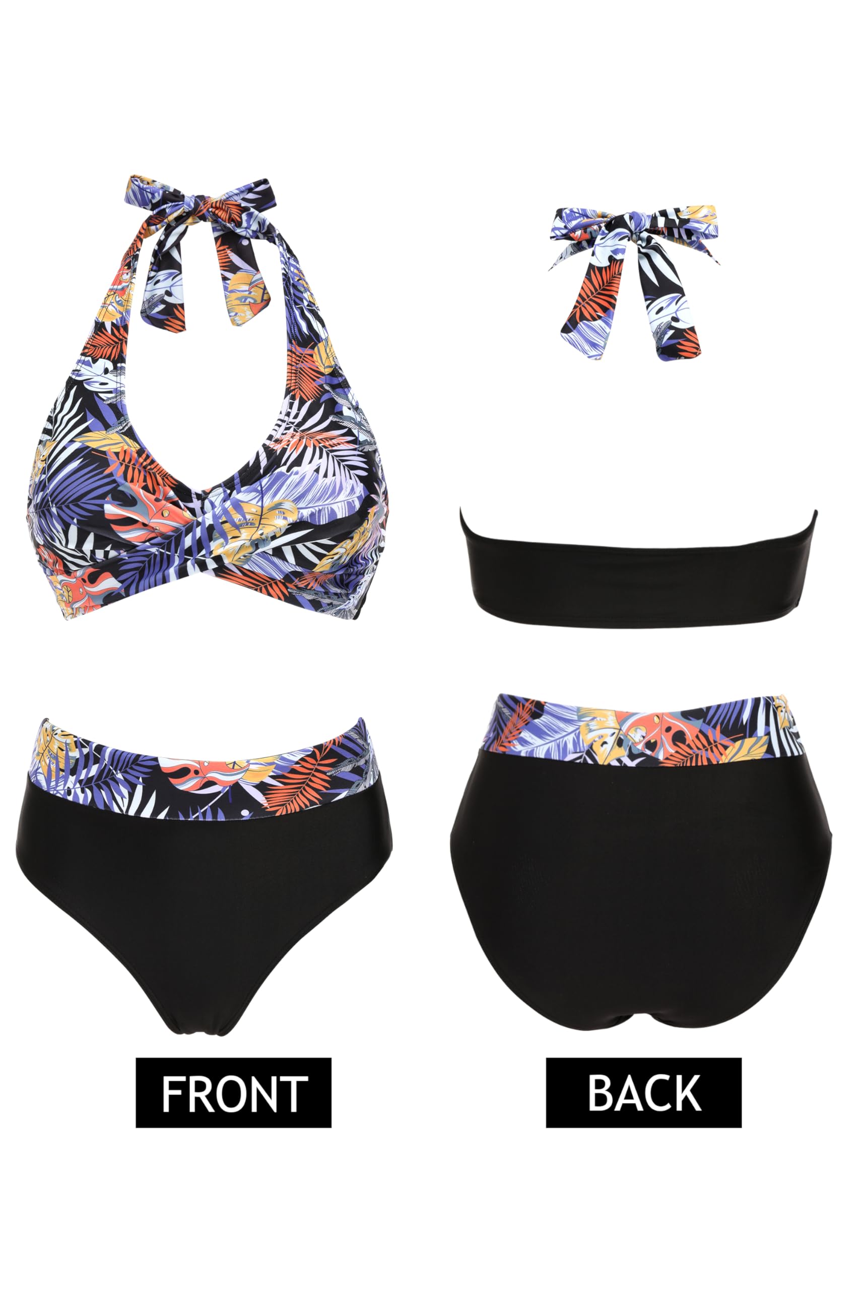 AI'MAGE Women's High Waisted Bikini Set - Tummy Control Two Piece Swimsuits | Color Block Halter Bathing Suit for Beach, Pool & Summer Vacations 2025