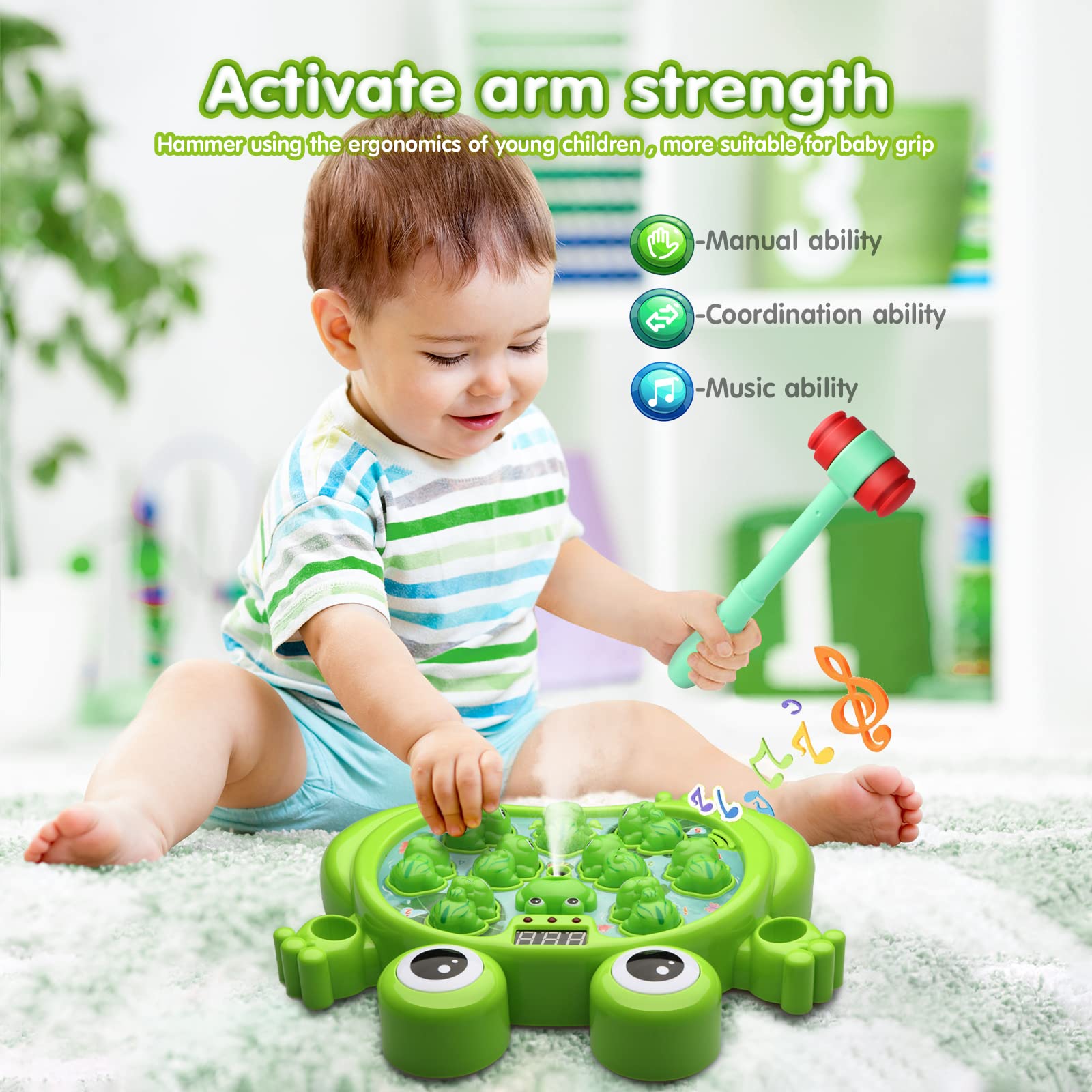 HopeRock Interactive Whack A Frog Game for Toddlers Age 2-5 - 5 Play Modes, 45 Levels with 9 Music & Light-up Effects - Early Learning Educational Toy for Boys & Girls - Perfect Birthday Gift for 2-4 Year Olds (Great for Sensory Development & Family Game Night)