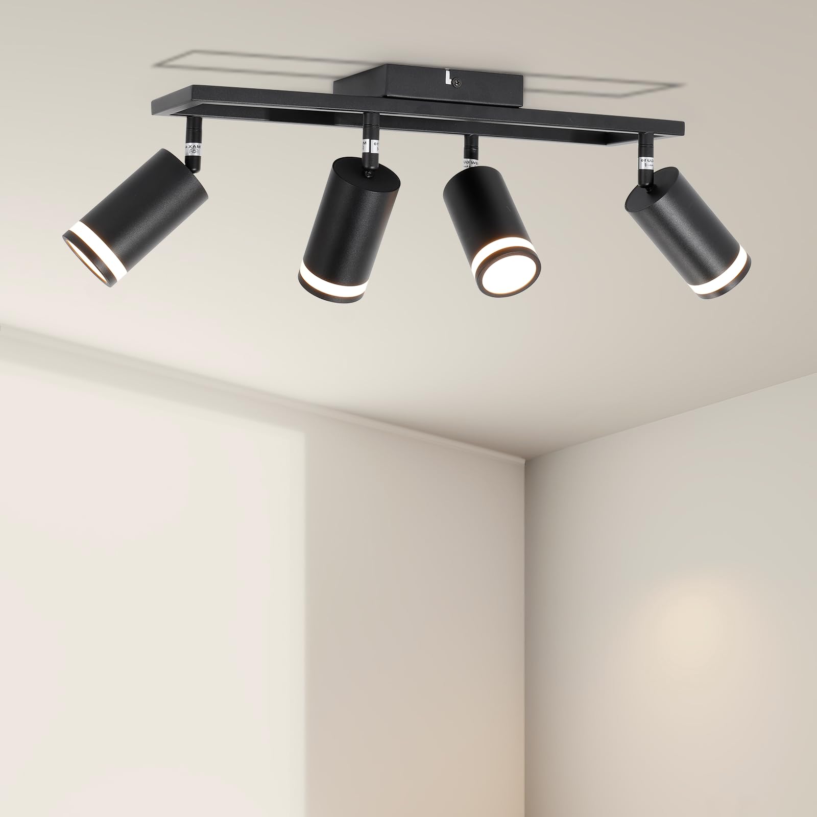 4-Light Black GU10 LED Track Lighting Fixture - Modern Ceiling Spotlight Kit for Kitchen, Hallway, Bedroom & Living Room - Adjustable Track Lights for Home & Office Lighting