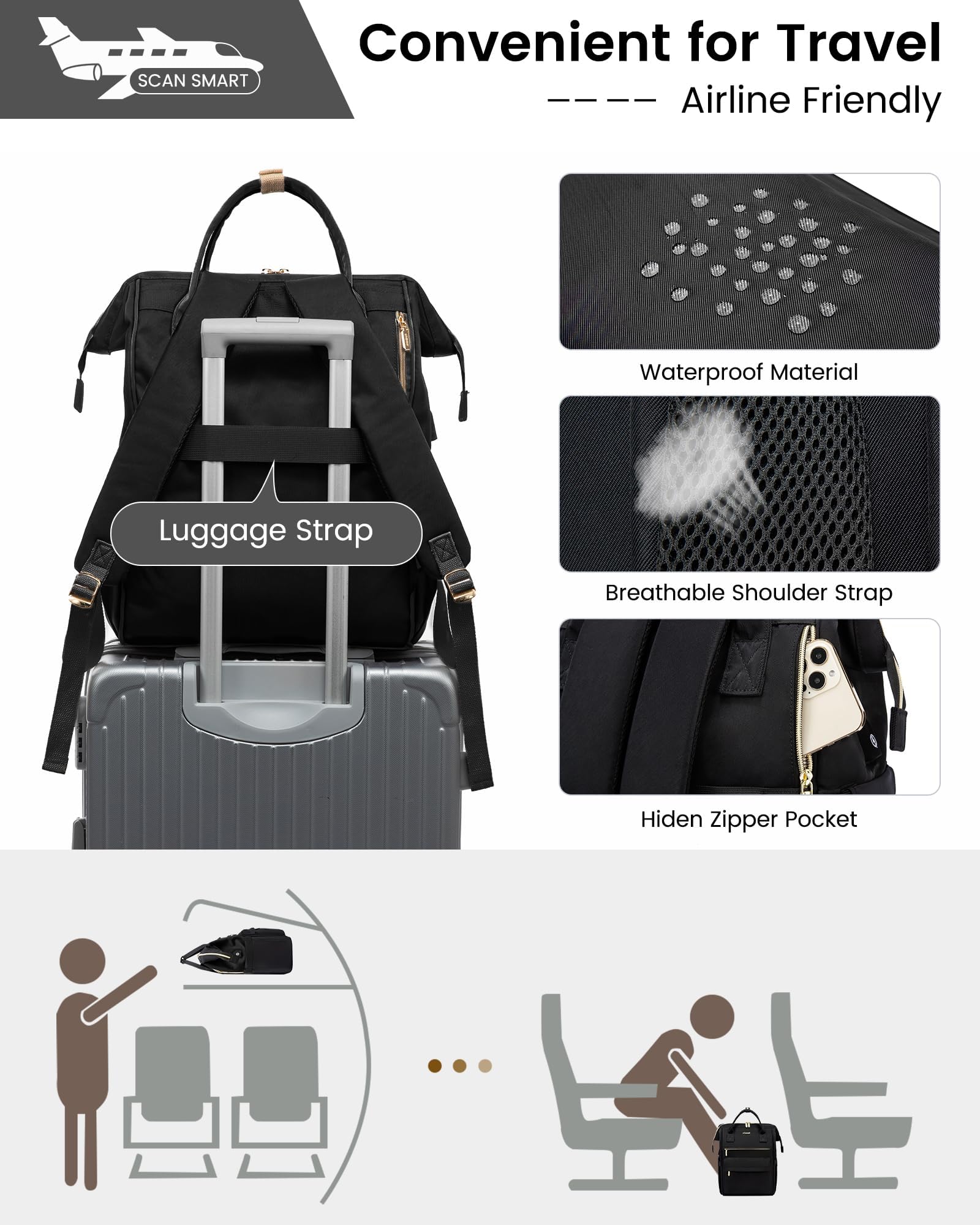 LOVEVOOK Waterproof Laptop Backpack for Women - 18 Inch Work Bag with USB Charging Port, Professional Business Travel Computer Backpack for Teachers, Nurses & Office Workers - Perfect for Commuting, Business Trips & Daily Use