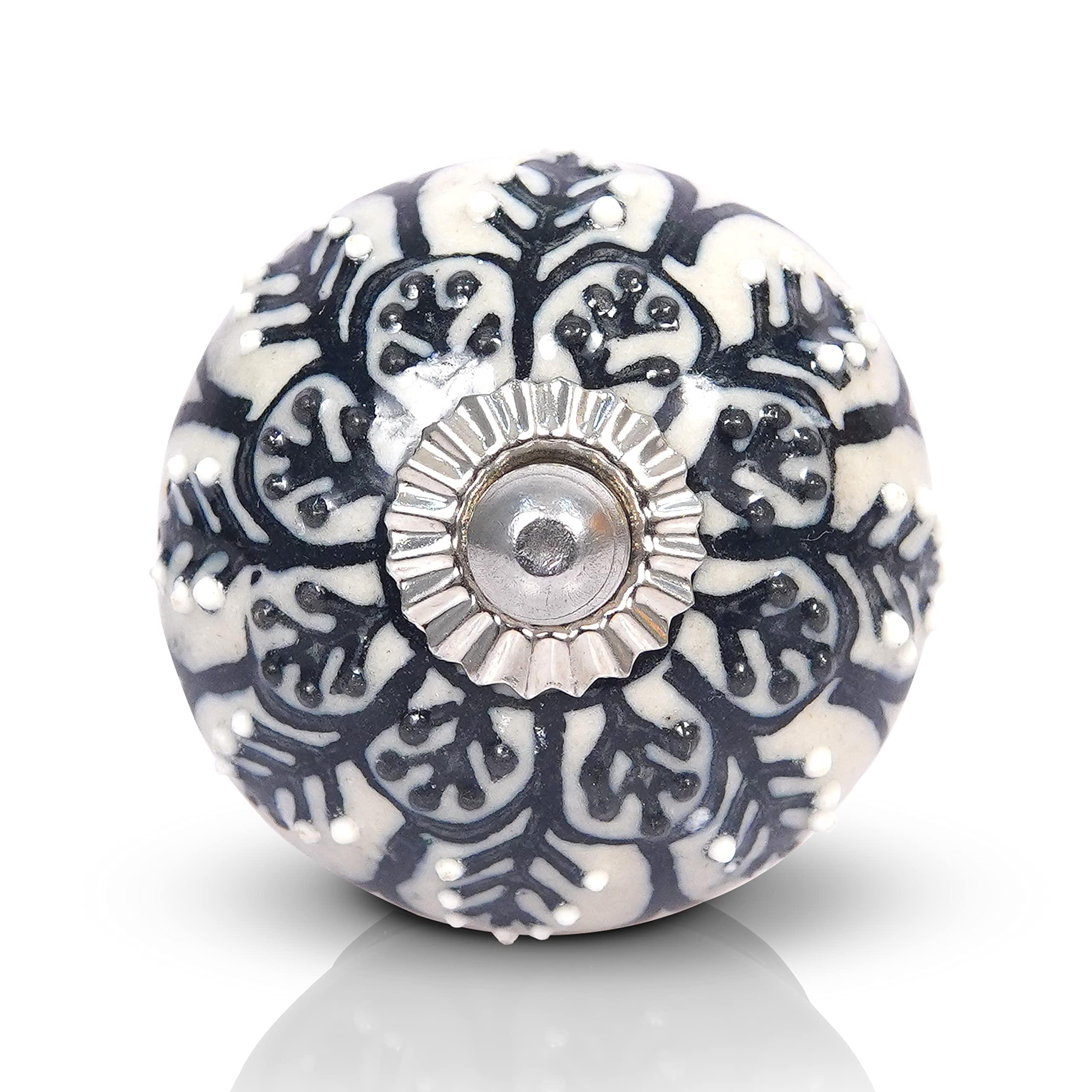 Handmade Ceramic Drawer Knobs Set of 12 - Black & White Dresser Knobs for Cabinets, Wardrobes & Furniture - 1.5