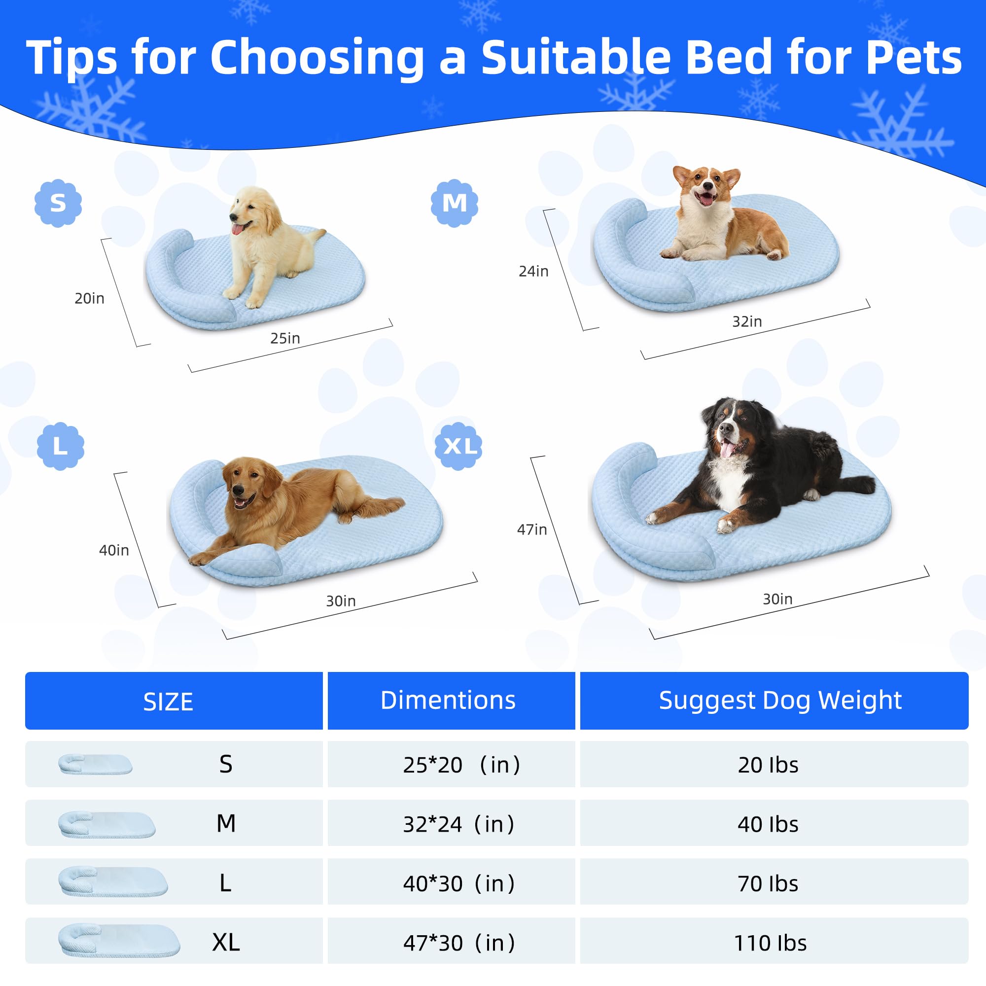 **Cooling Dog Bed for Large & Medium Dogs - Memory Foam Pet Mat with Removable Washable Cover, 40