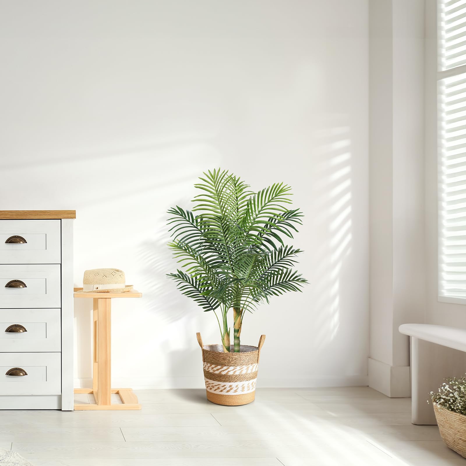4FT Artificial Golden Cane Palm Tree - Realistic Fake Indoor Plants with Dense Foliage - 2 Pack Home & Office Decor - Perfect for Living Room, Bedroom, Balcony and Commercial Spaces