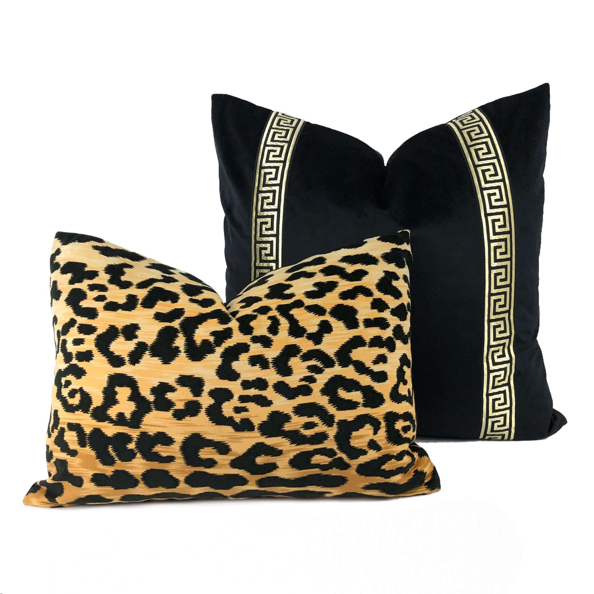Luxury Tan & Black Leopard Print Faux Animal Skin Velvet Pillow Cover - Soft Cotton Blend Decorative Throw Pillow Case for Living Room, Bedroom, Sofa & Home Decor