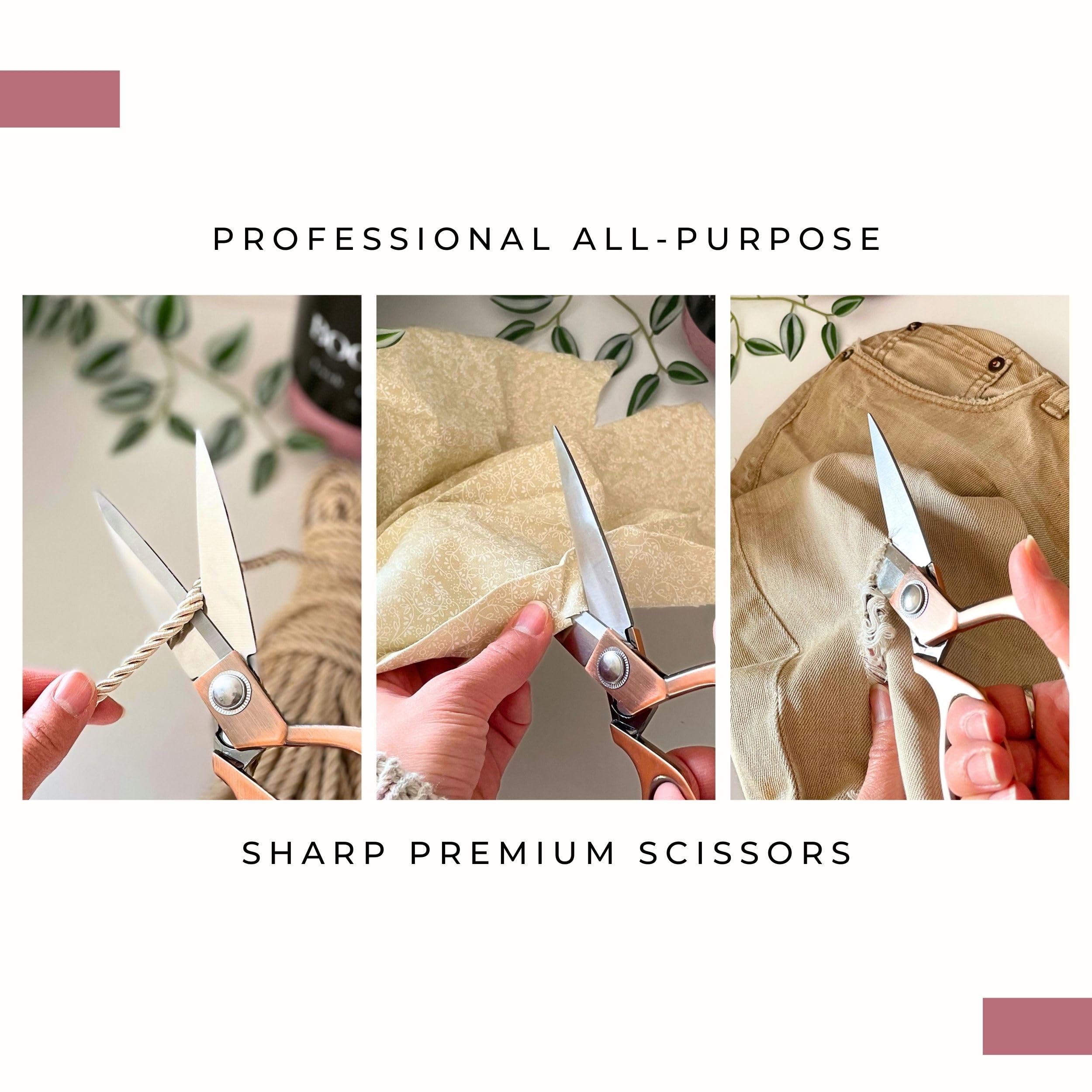 BOCHIKNOT 8-Inch Professional Fabric Scissors - Ultra Sharp Rose Gold Tailoring Shears for Sewing, Crafting & Office Use - Perfect for Cutting Fabric, Ribbons, Paper & DIY Projects