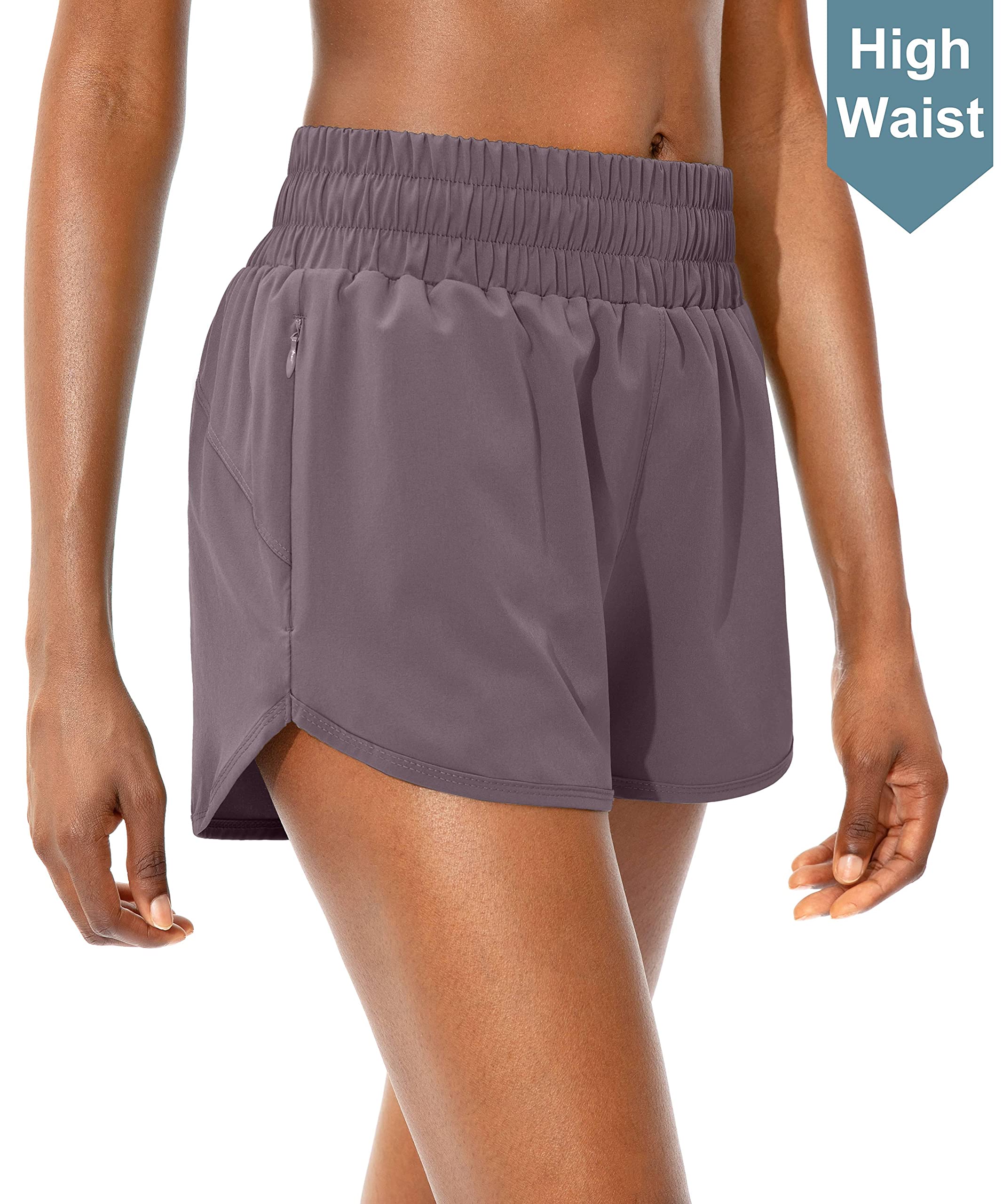 SANTINY High Waisted Women's Running Shorts with Zip Pockets - Breathable Athletic Workout Gym Shorts with Liner for Jogging, Yoga & Fitness Training
