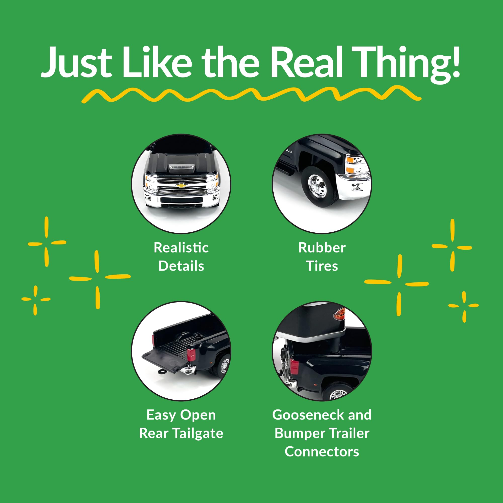 Realistic 1:20 Scale Chevrolet Silverado Dually Truck Toy with Trailer Hitch - Big Country Toys Farm Vehicle for 3+ Year Old Boys | Pretend Play, Gift for Kids, Farm & Construction Role Play Scenes