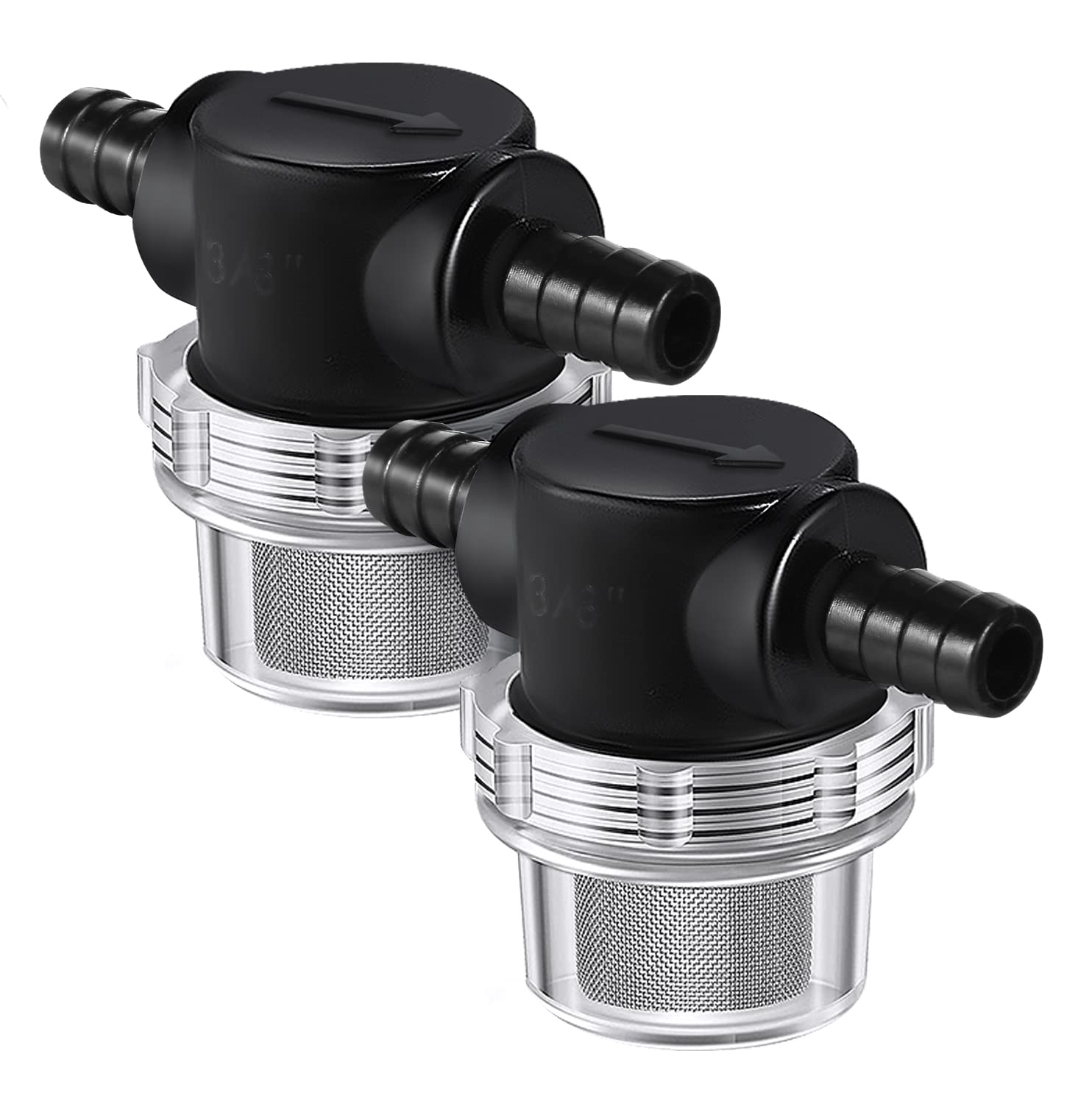 2 Pack 3/8 Inch Water Pump Strainer - 50 Mesh Stainless Steel Screen RV Pump Filter with Twist-On Design for Boat, RV & Home Water Systems