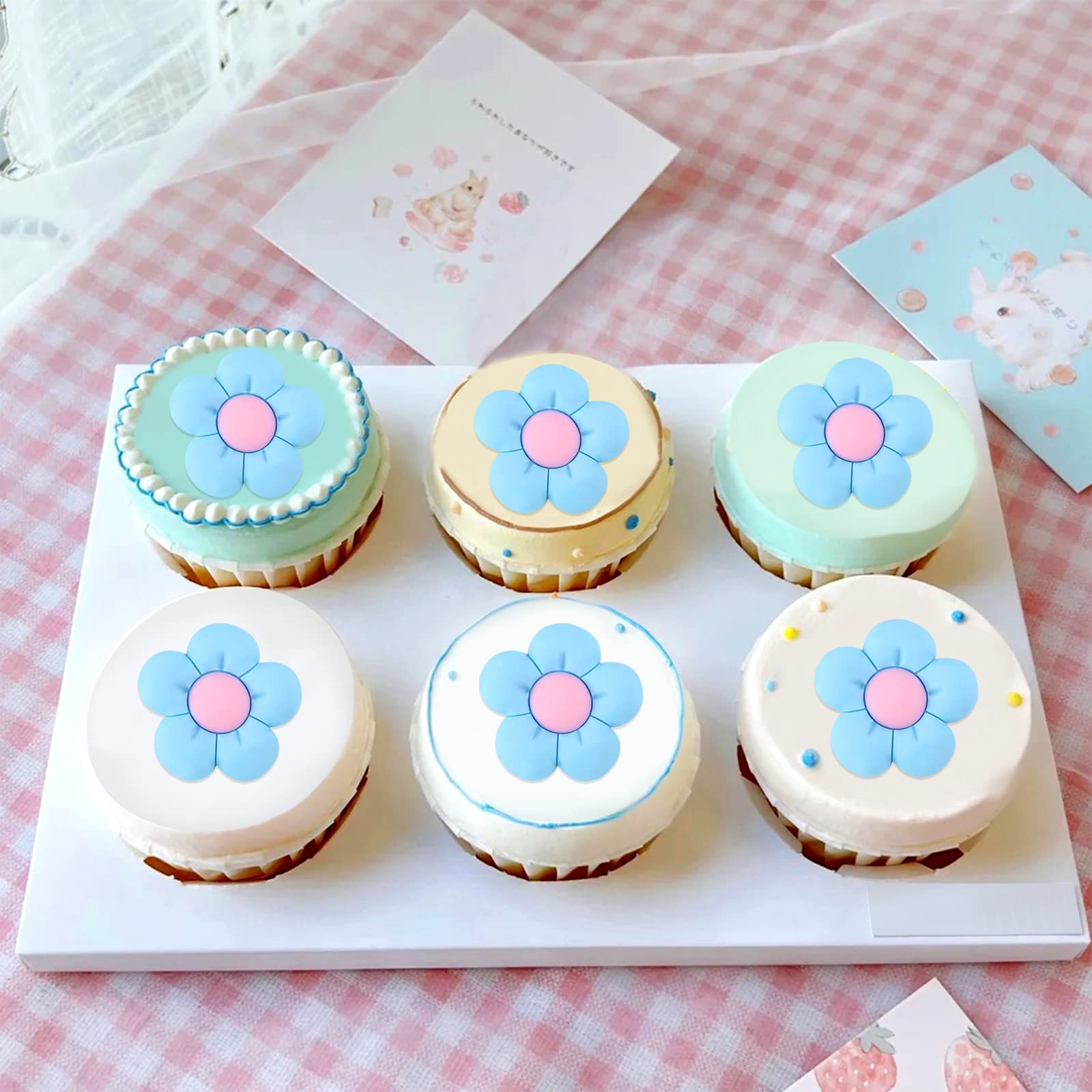 25 Pack Sunflower Cupcake Toppers - Floral Party Decorations for Birthday, Baby Shower & Wedding - Blue Flower Cupcake Picks for Baking, Cake Decorating & DIY Party Supplies