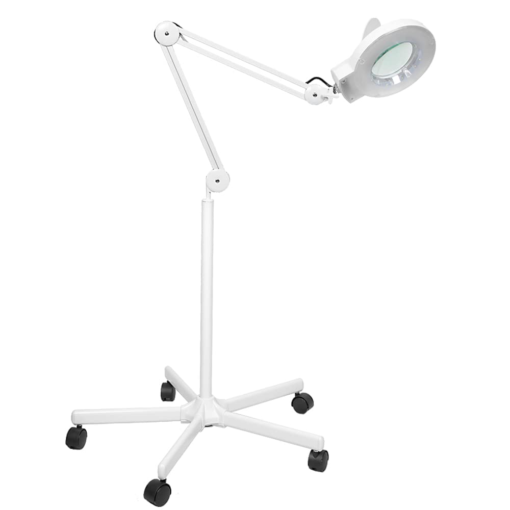 Sanqiao 5X Magnifying Floor Lamp with Adjustable LED Light - Vertical Stand for Beauty Salon, Tattoo, Nail & Skin Care - Perfect for Makeup Application, Eyebrow Shaping & Detailed Work
