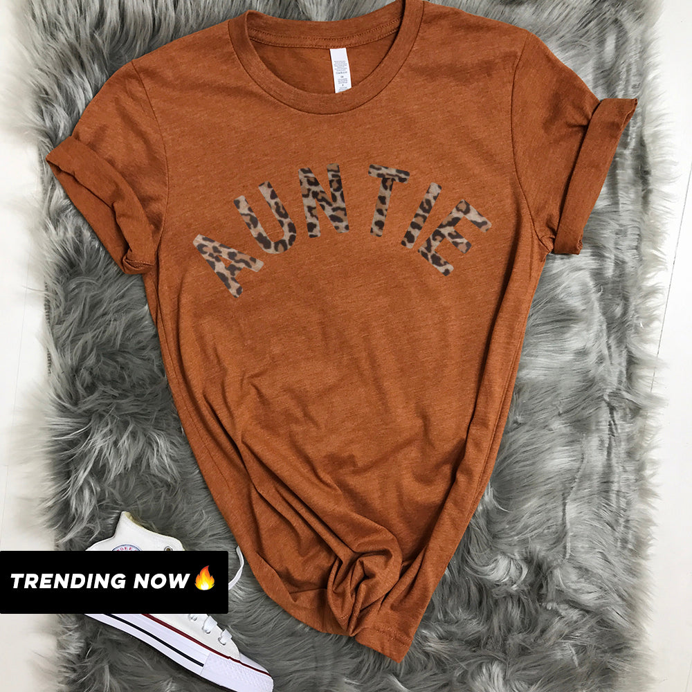 Stylish Auntie Leopard Print Summer T-Shirts for Women - Trendy Cotton Tees for Casual Outings, Beach Vacations & Summer Fashion