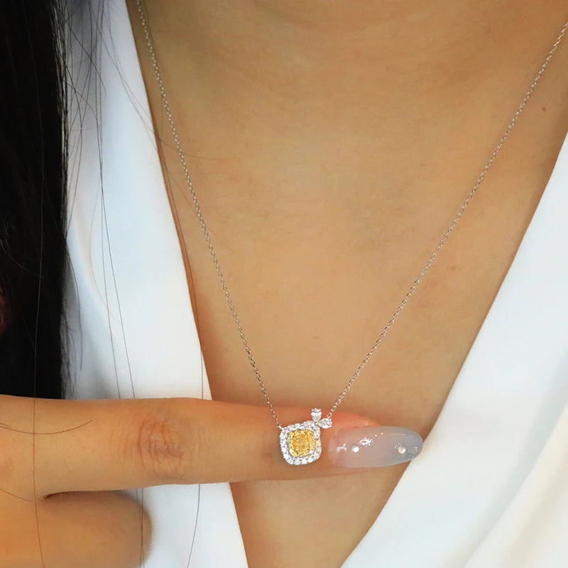 18K White Gold Genuine Natural Yellow Diamond Pendant Necklace for Women - Elegant Gift for Anniversary, Birthday & Special Occasions