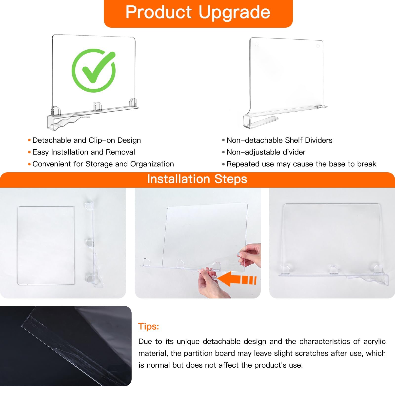 Fixwal 12-Pack Clear Acrylic Shelf Dividers - Adjustable Closet Organizers for Wardrobe, Kitchen, Office & Bathroom Storage - Perfect for Drawers, Cabinets & Shelves Organization (Home & Office Use)