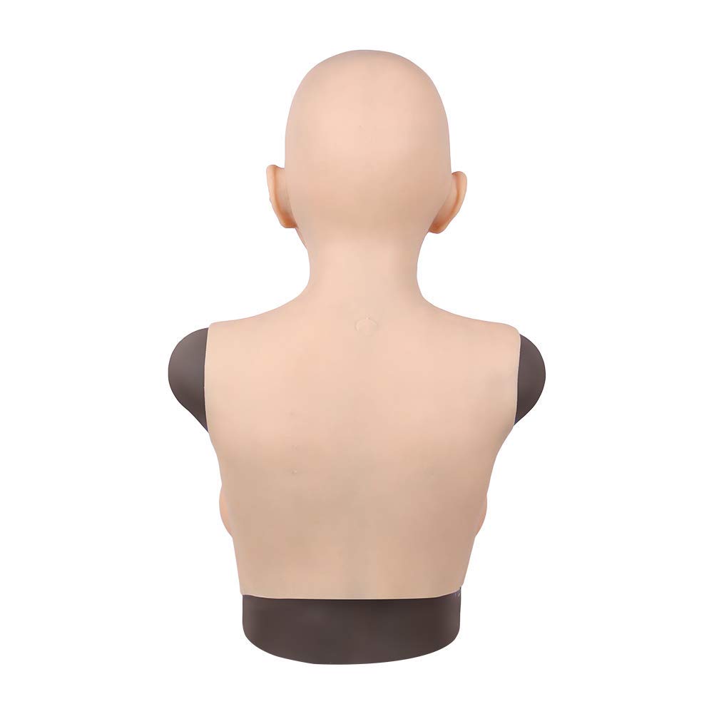 Premium Silicone Female Mask with D Cup Breast for Cosplay & Crossdressing - Realistic Full Head Silicone Headwear in Ivory White with Silk Cotton Lining | Perfect for Halloween, Costume Parties, and Theatrical Performances