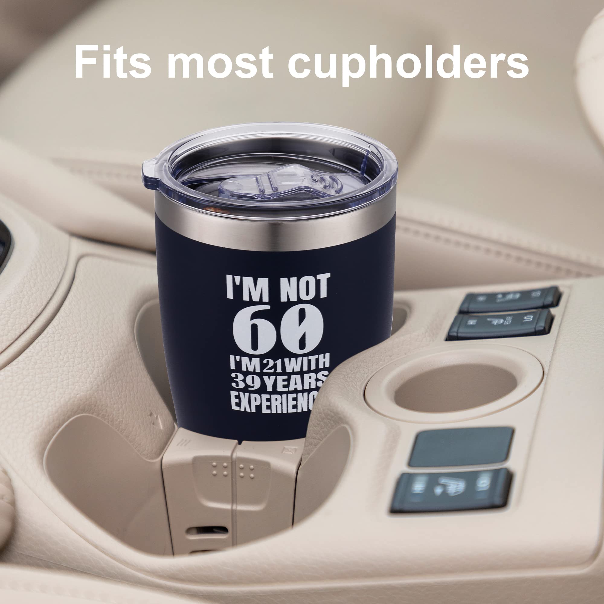 Vacuum Insulated Stainless Steel Tumbler with Lid & Straw - 20oz Leakproof Travel Mug for Hot & Cold Drinks - Perfect 60th Birthday Gift for Men & Women (Navy Blue) - Ideal for Coffee, Tea, Hiking, Office & Outdoor Activities