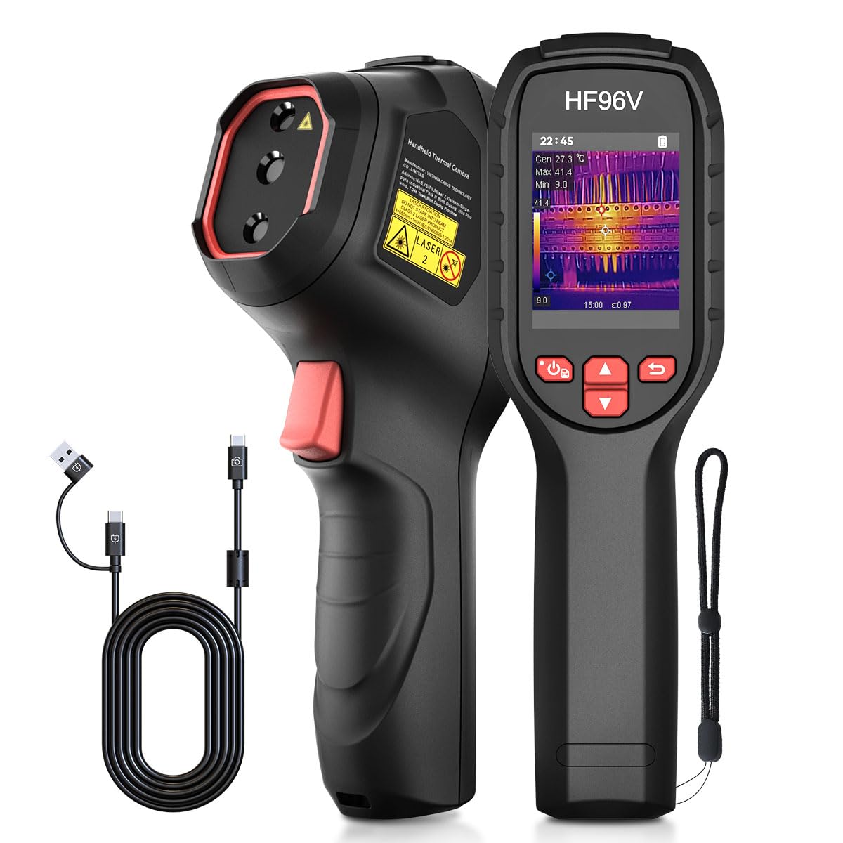HF96V Thermal Imaging Camera with Visual Camera - 240x240 Super Resolution, 96x96 IR, Laser Pointer, 25Hz, 50°FOV, -4°F to 1022°F, IP54 - Perfect for Electrical Inspections, HVAC Maintenance & Home Energy Audits