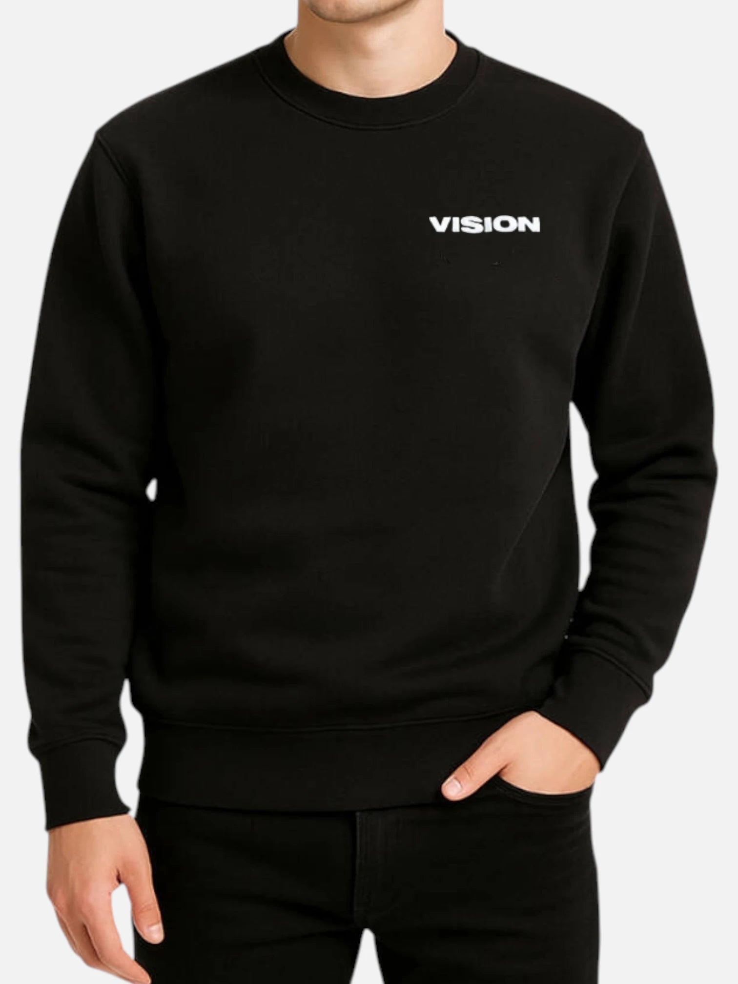 Buzo Vision Crew Classic Black Sweatshirt for Men & Women | Comfortable Casual Wear for Everyday, Gym & Street Style