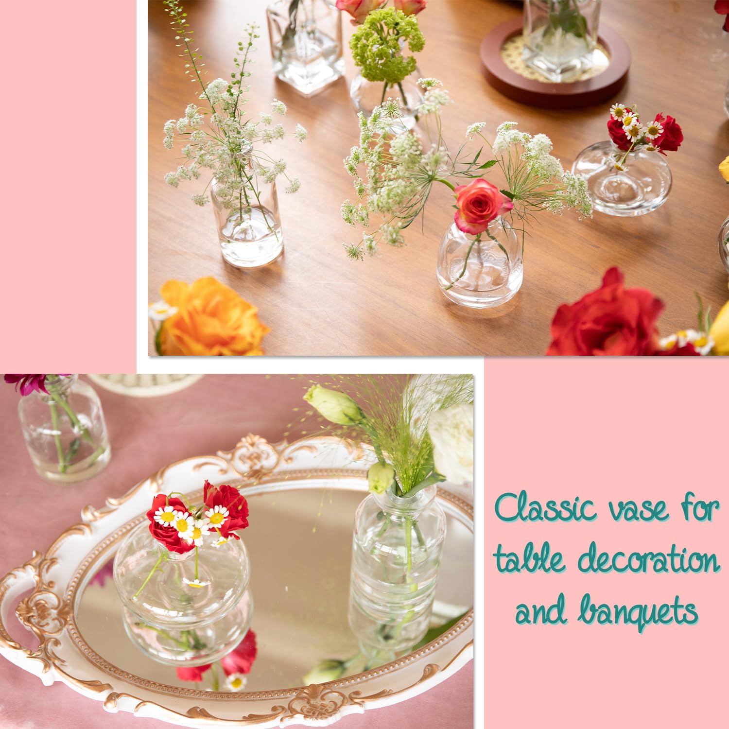 24-Piece Glass Bud Vase Set - Bulk Clear Mini Vases for Wedding Centerpieces, Rustic Home Decor & Floral Arrangements - Perfect for Weddings, Parties, and Tabletop Displays