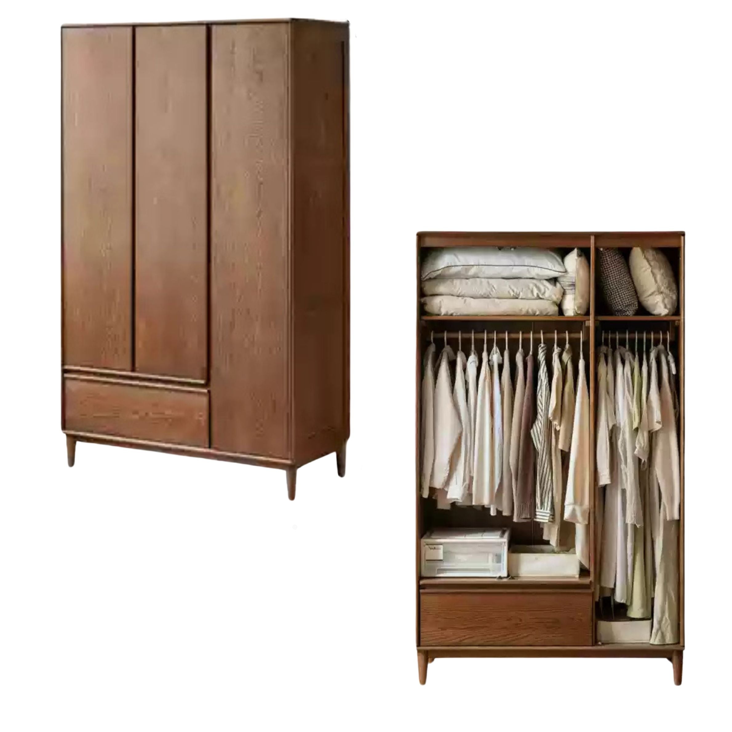 Modern Oak Solid Wood Wardrobe - Spacious Storage for Bedroom, Closet & Home Organization | Durable & Stylish Furniture for Master Bedroom, Guest Room & Walk-In Closets