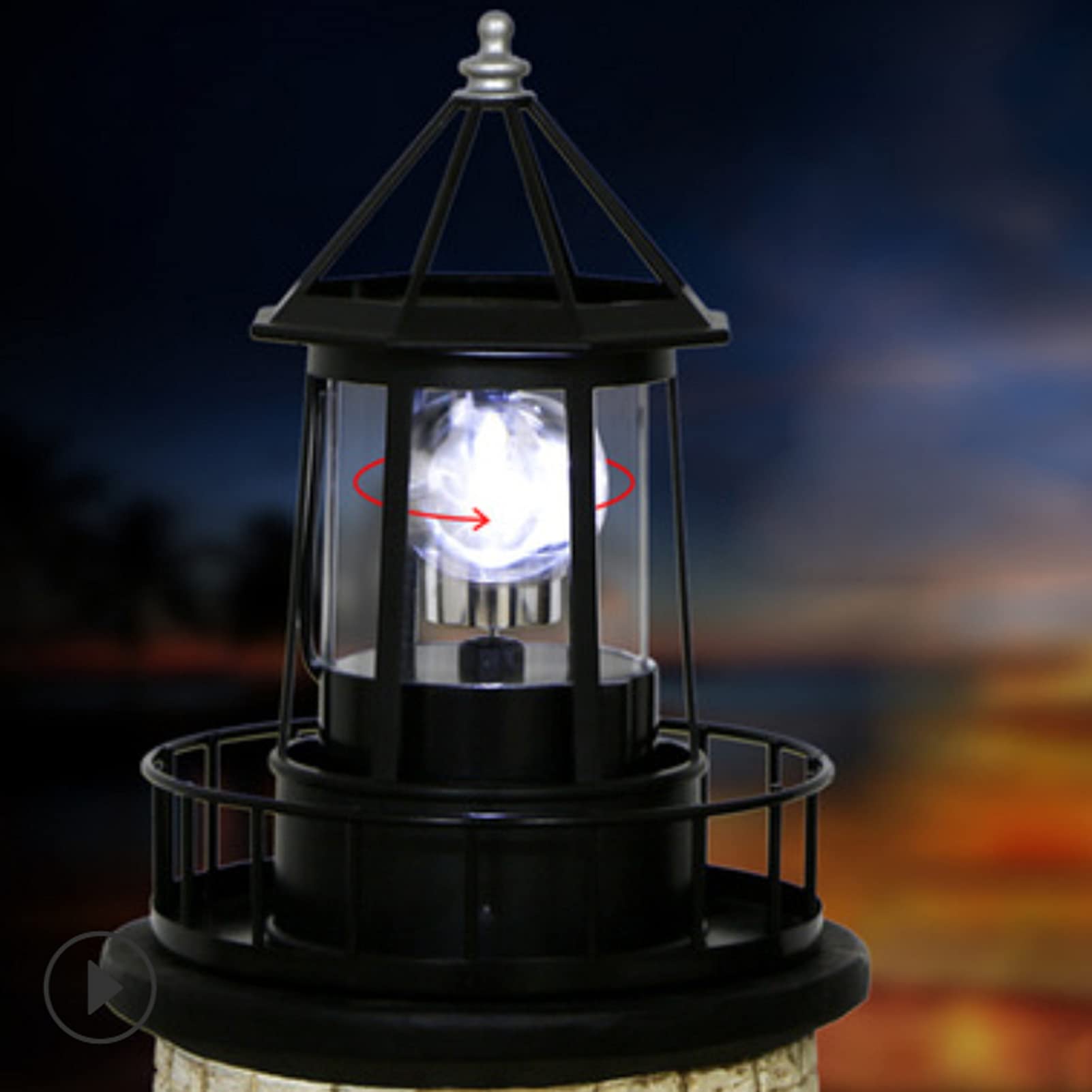 Solar Powered LED Lighthouse Light - 360 Degree Rotating Waterproof Outdoor Garden Decoration with Smoke Effect for Pathway, Patio & Courtyard | Perfect for Landscape Lighting, Backyard Decor & Nighttime Ambience
